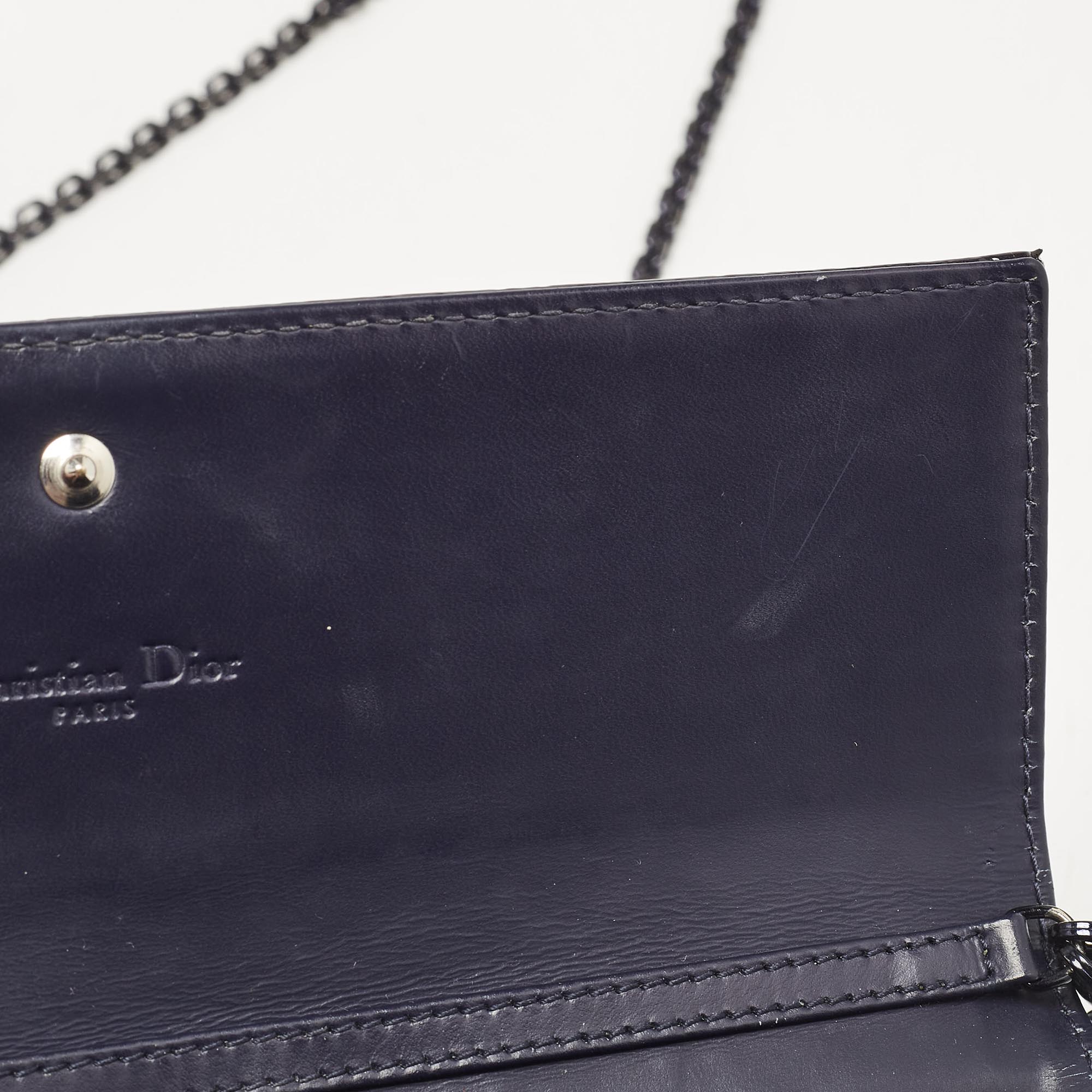 Dior Navy Blue Micro Cannage Patent Leather Lady Dior Chain Clutch 