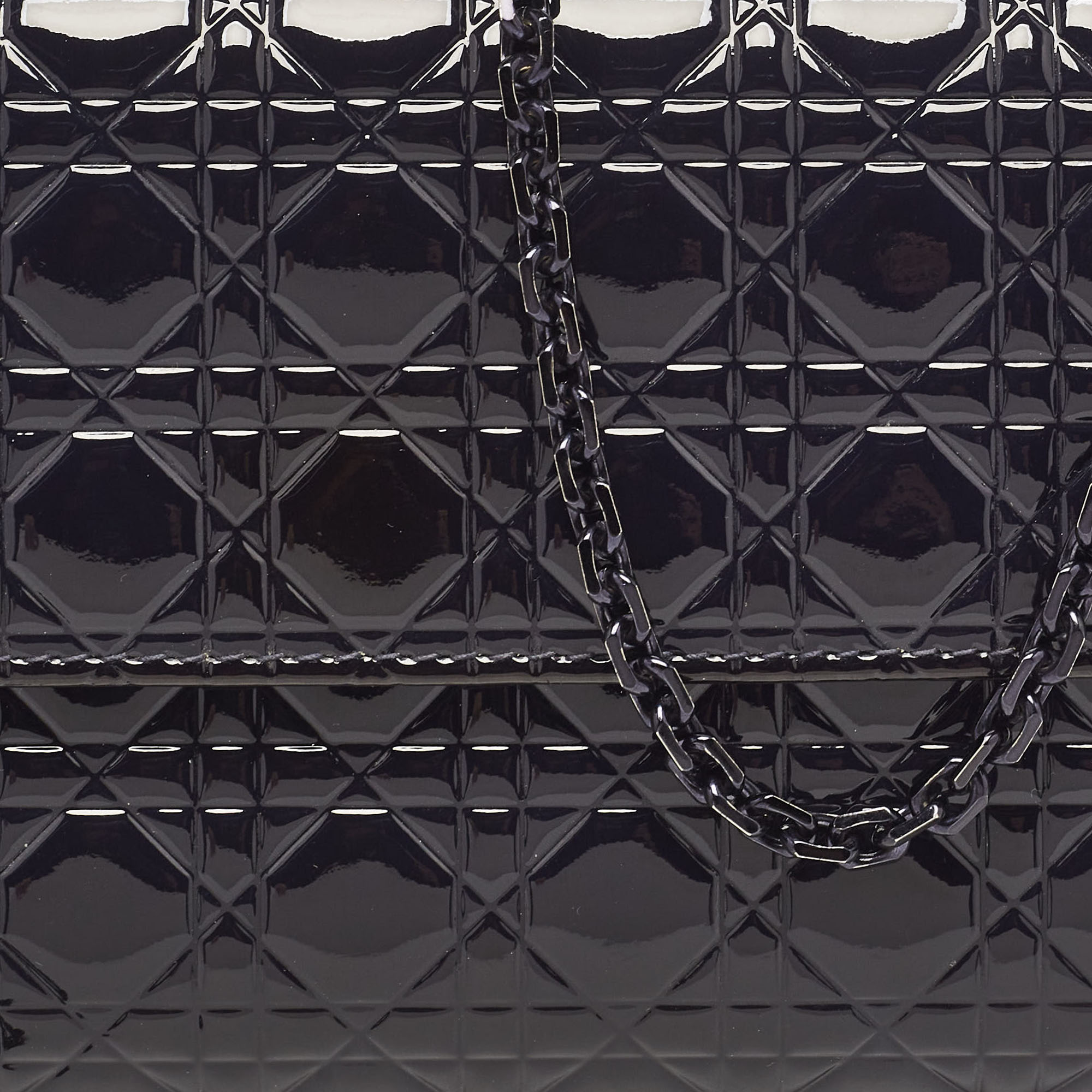 Dior Navy Blue Micro Cannage Patent Leather Lady Dior Chain Clutch 