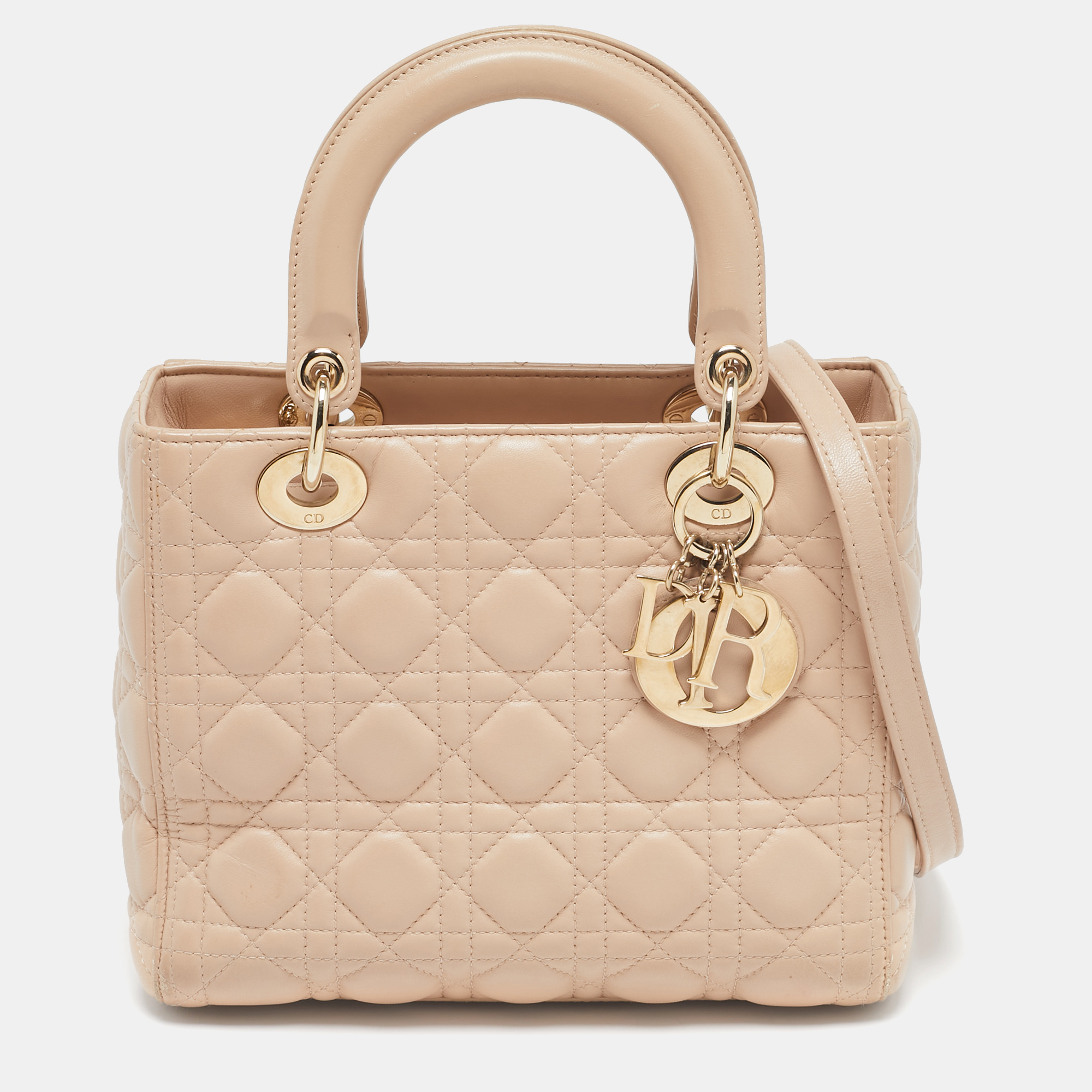 

Dior Beige Cannage Leather  Lady Dior Tote