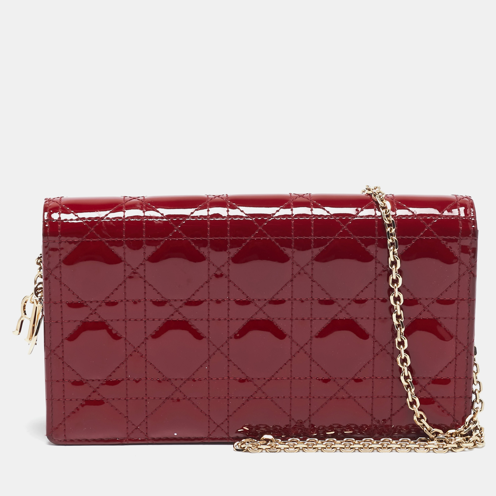 

Dior Red Cannage Patent Leather Lady Dior Pouch Chain Clutch