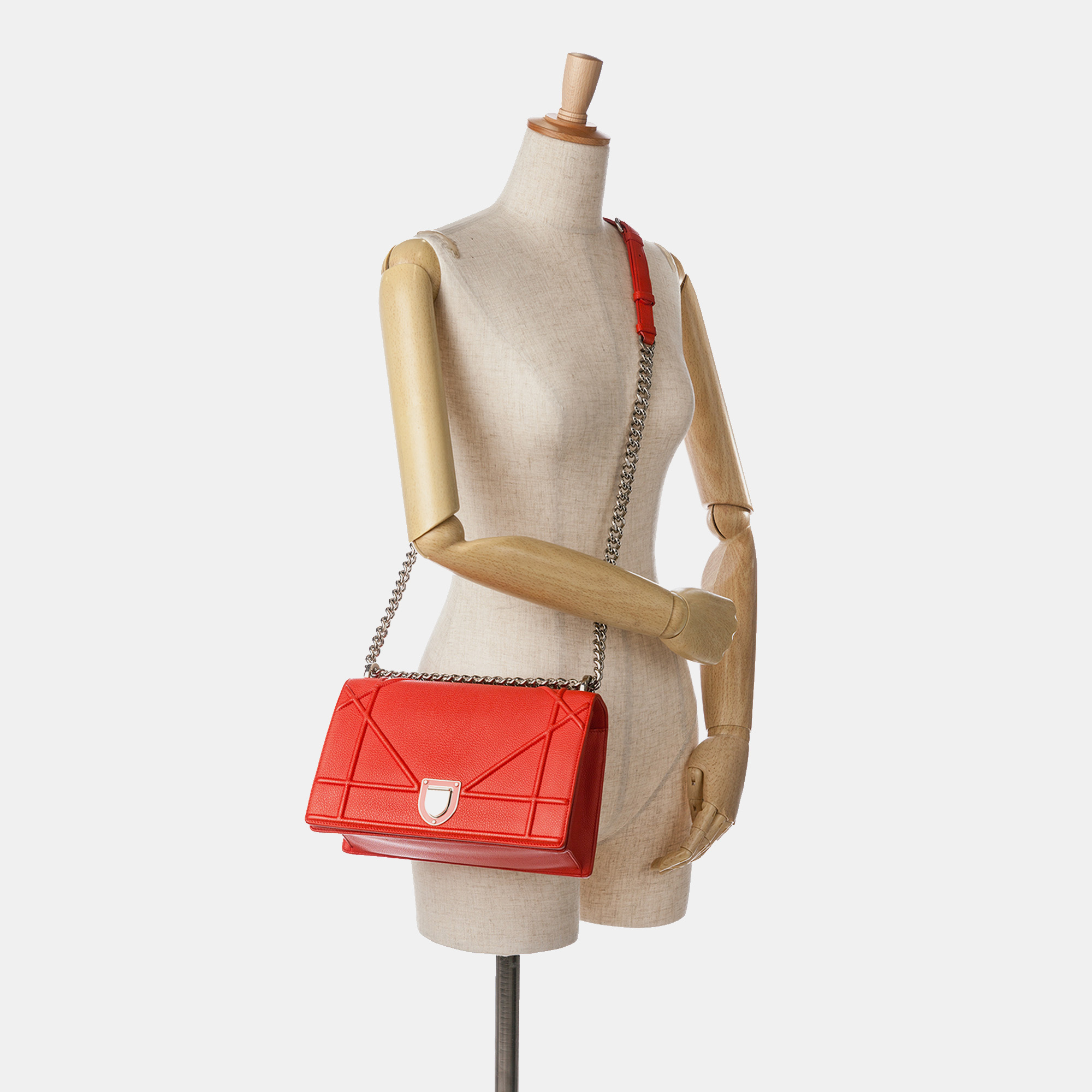 Dior Red Medium Grained Calfskin Diorama Flap 