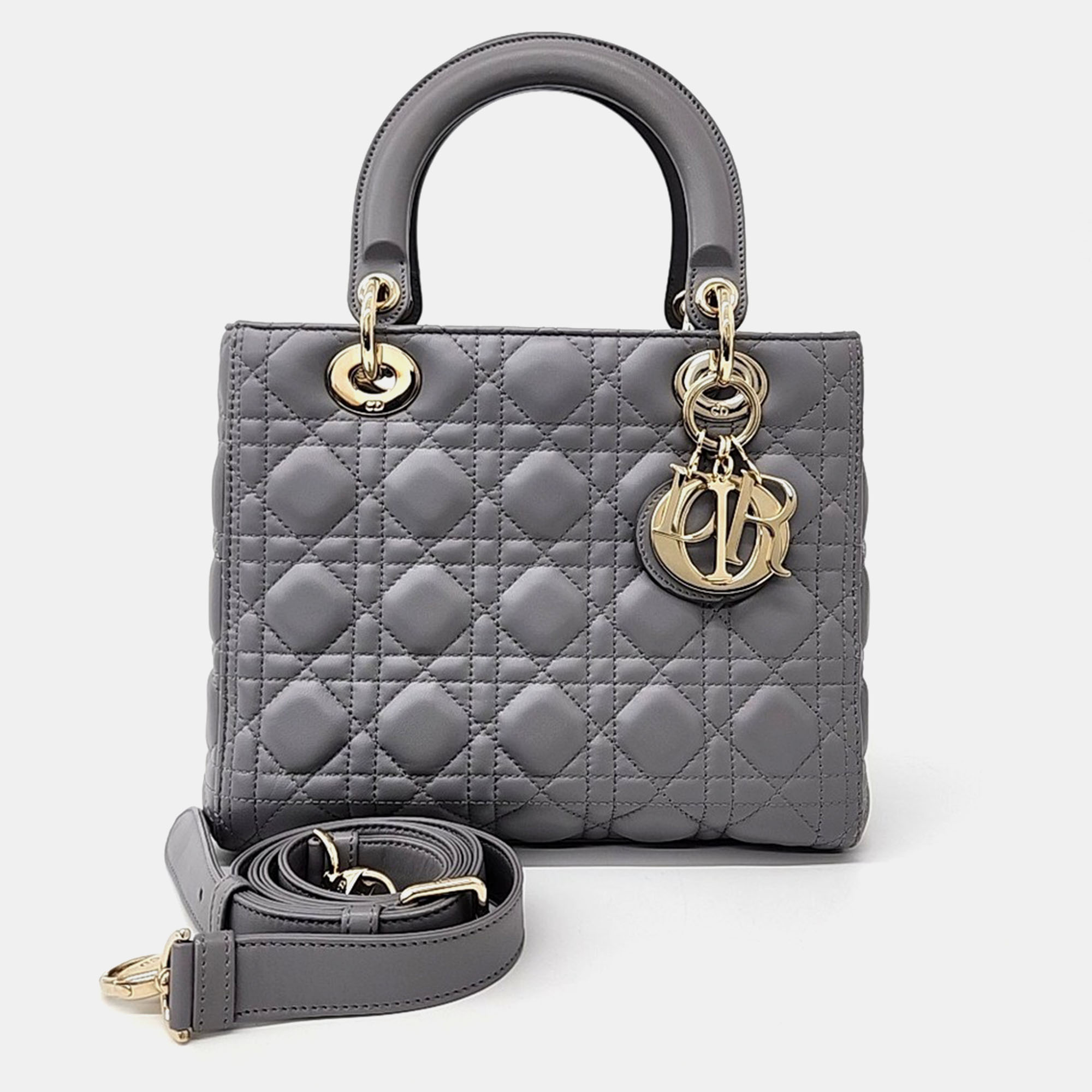 

Dior Grey Leather Cannage Lady Medium Bag