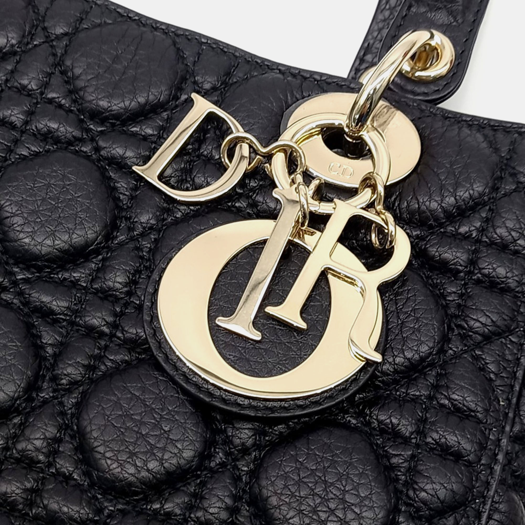 Dior Black Leather Lady Medium Bag 