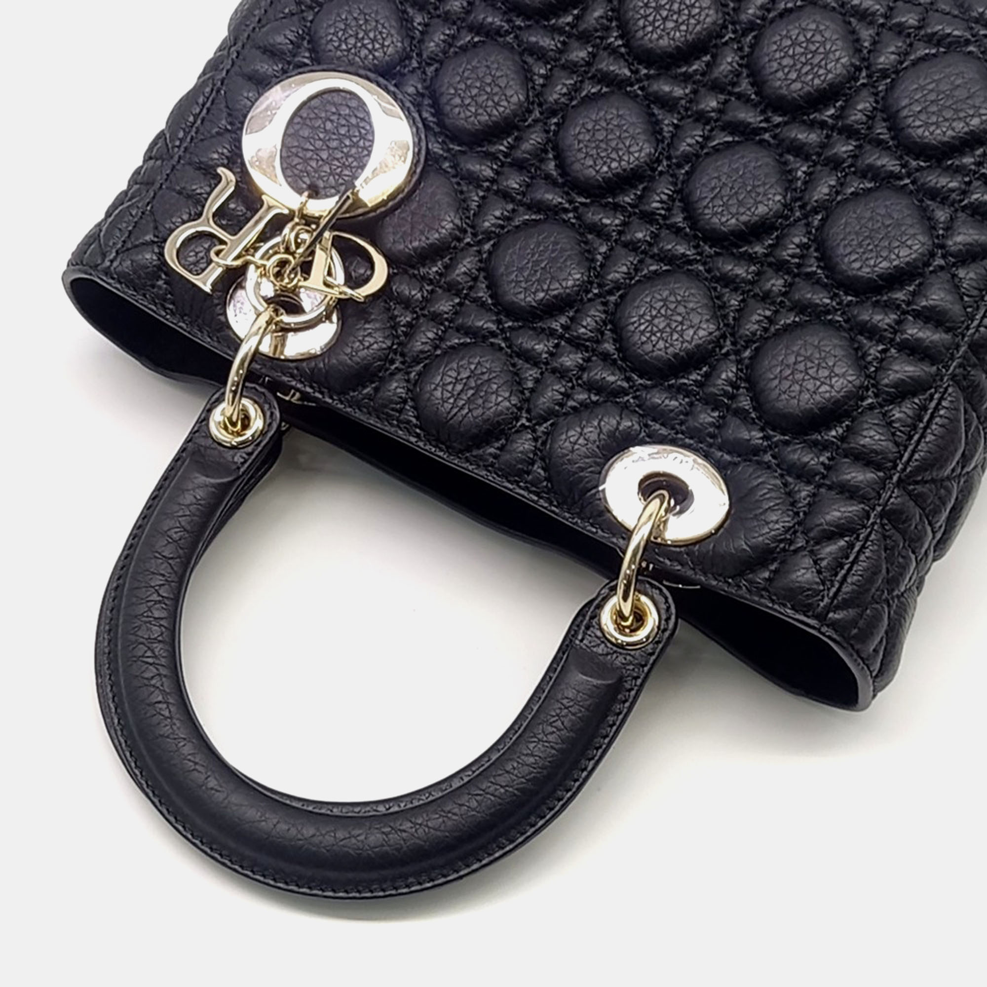 Dior Black Leather Lady Medium Bag 