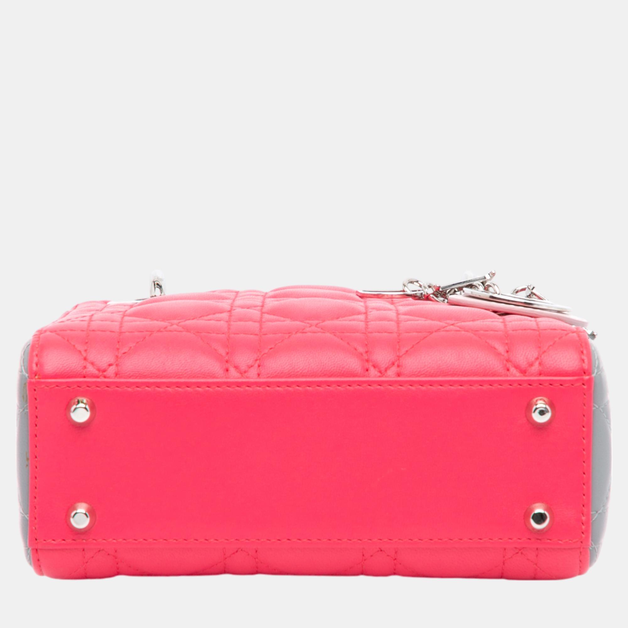 Dior Grey Pink Mini Tricolor Lambskin Cannage Lady Dior 