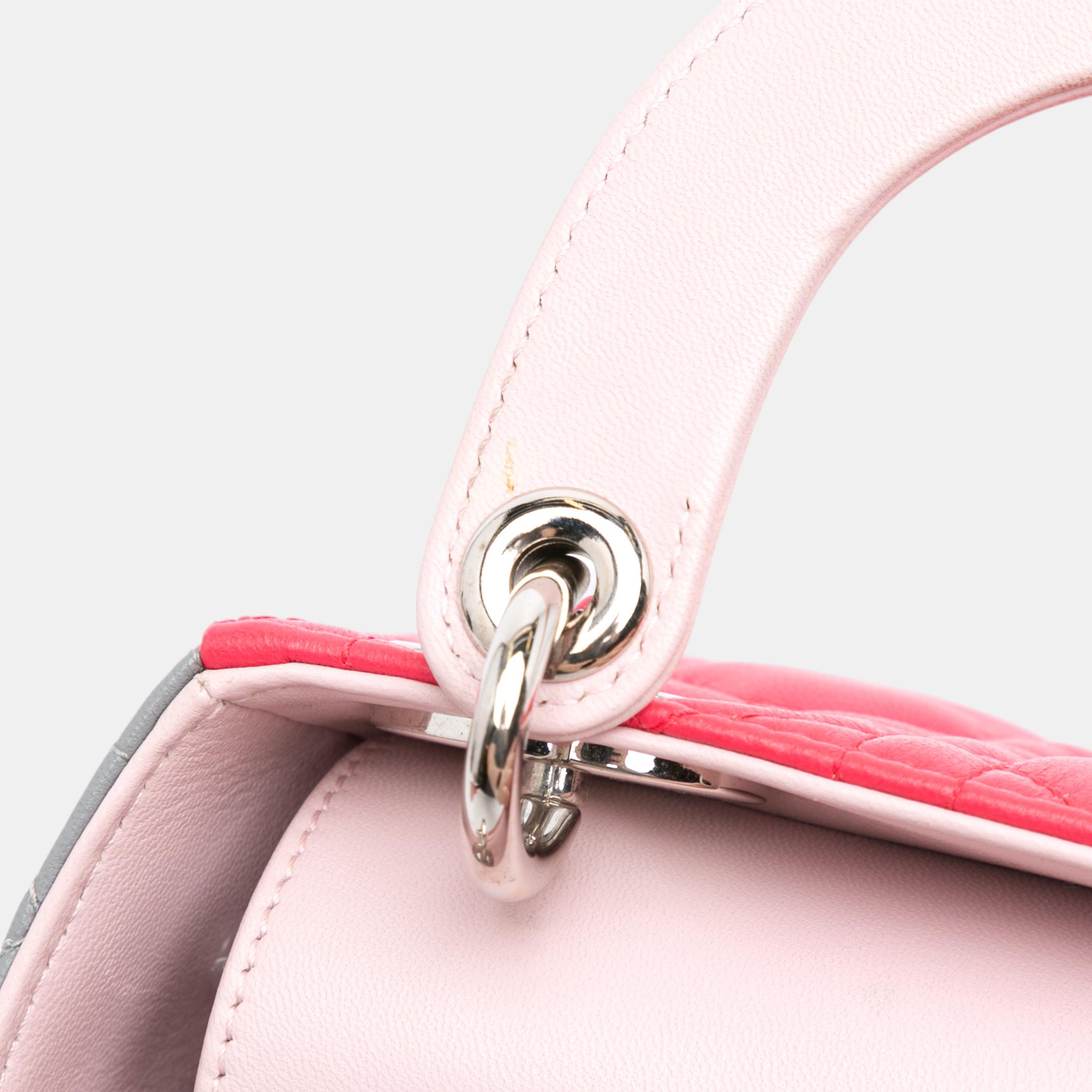 Dior Grey Pink Mini Tricolor Lambskin Cannage Lady Dior 