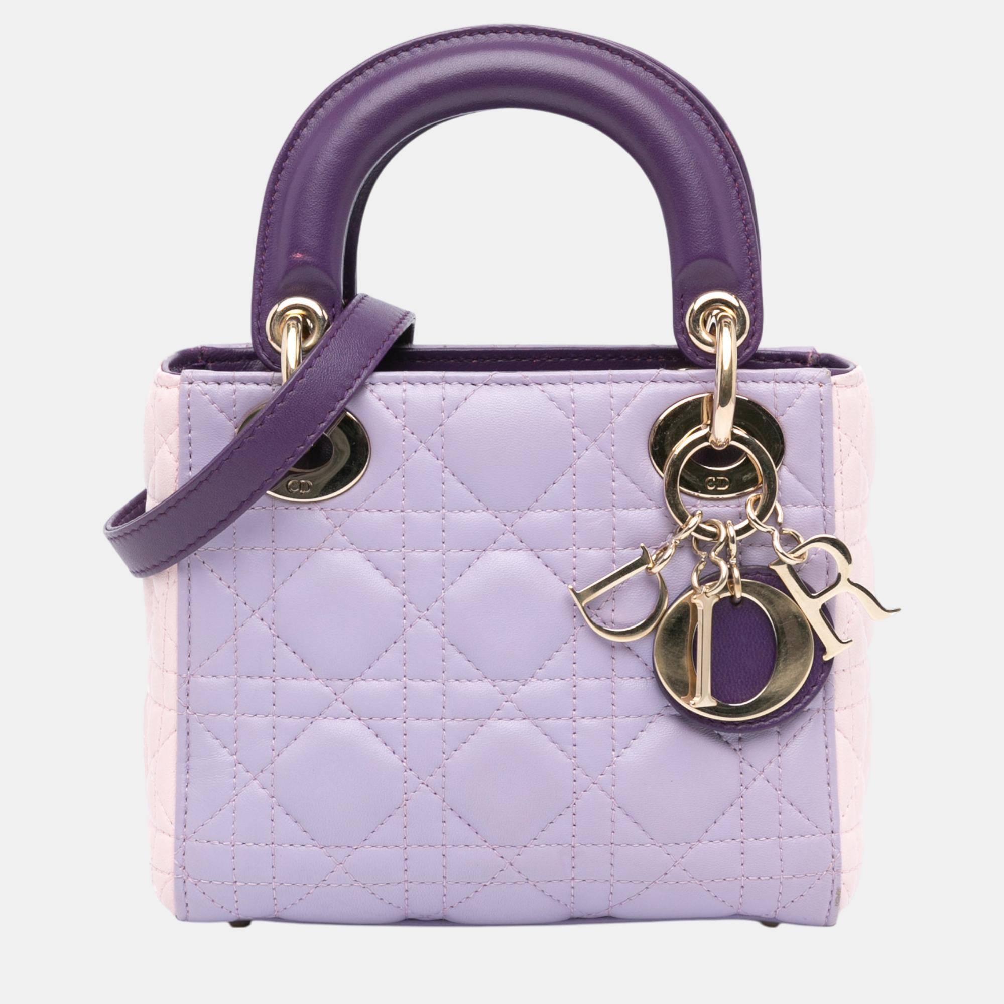 

Dior Purple Mini Tricolor Lambskin Cannage Lady Dior