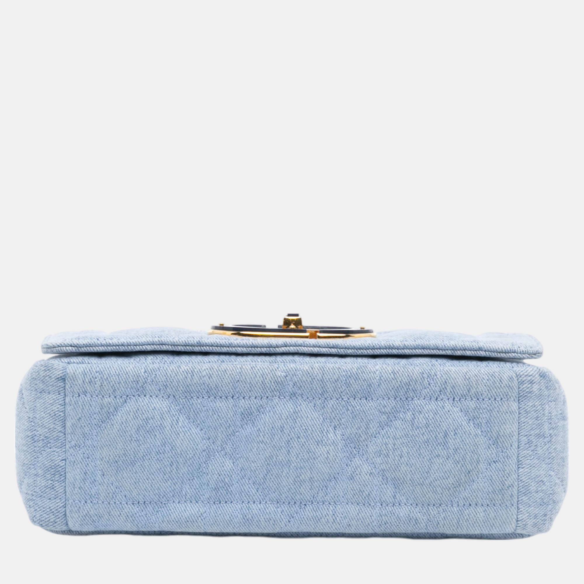 Dior Blue Medium Denim Macrocannage Caro Bag 