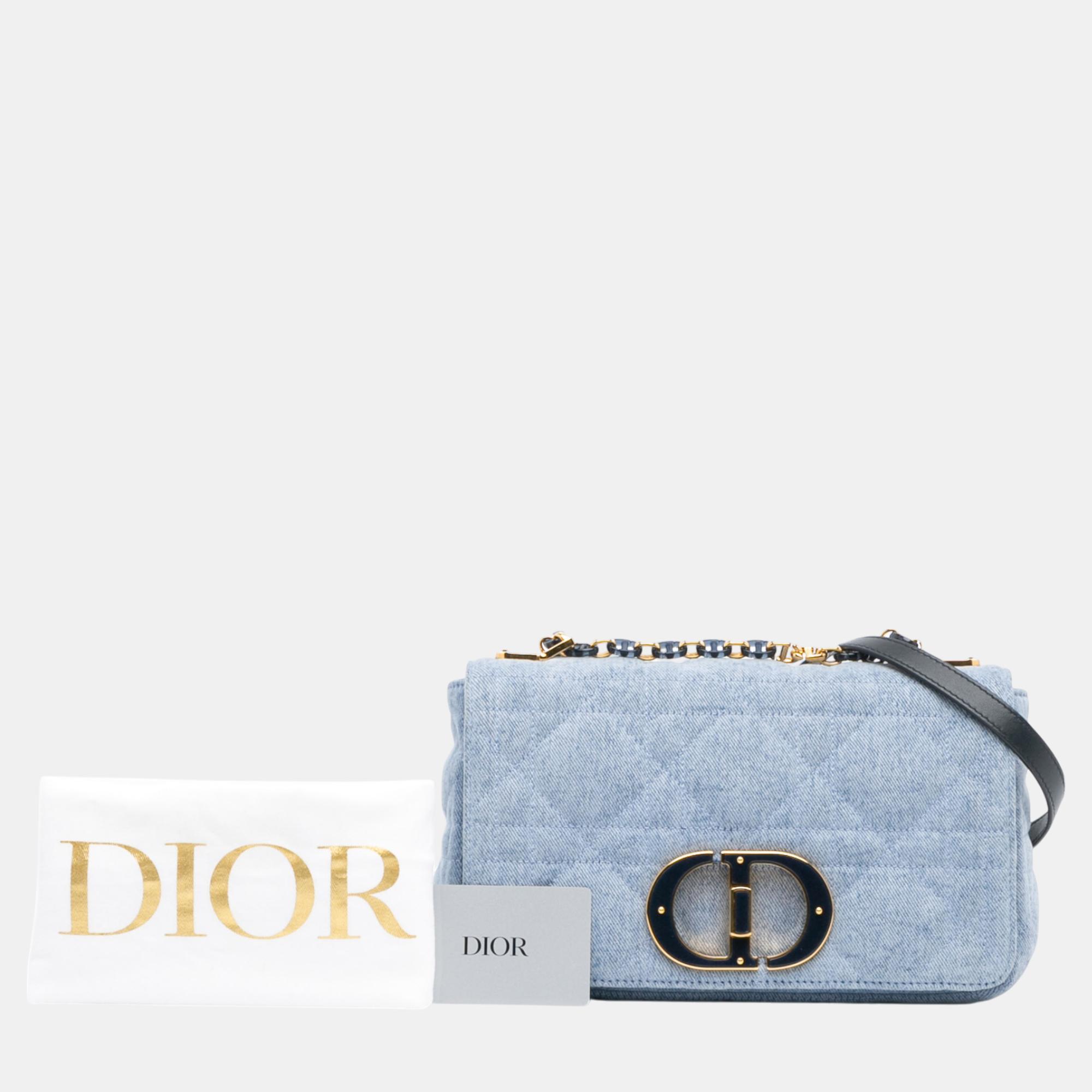 Dior Blue Medium Denim Macrocannage Caro Bag 