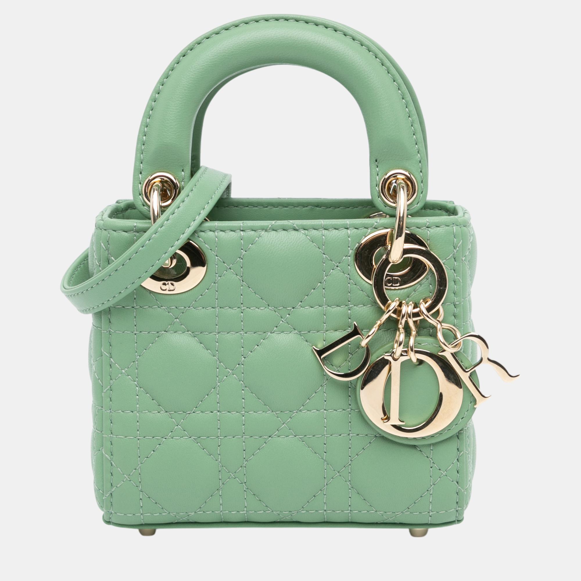 

Dior Green Micro Lambskin Cannage Lady Dior