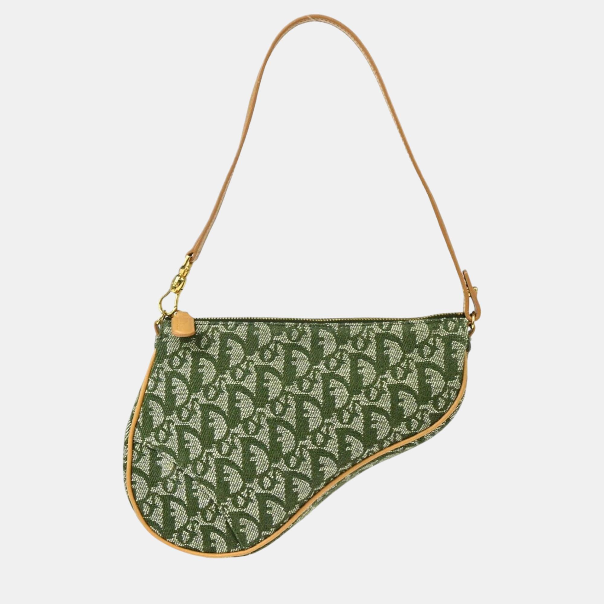 

Dior Green Canvas Trotter Saddle Handbag