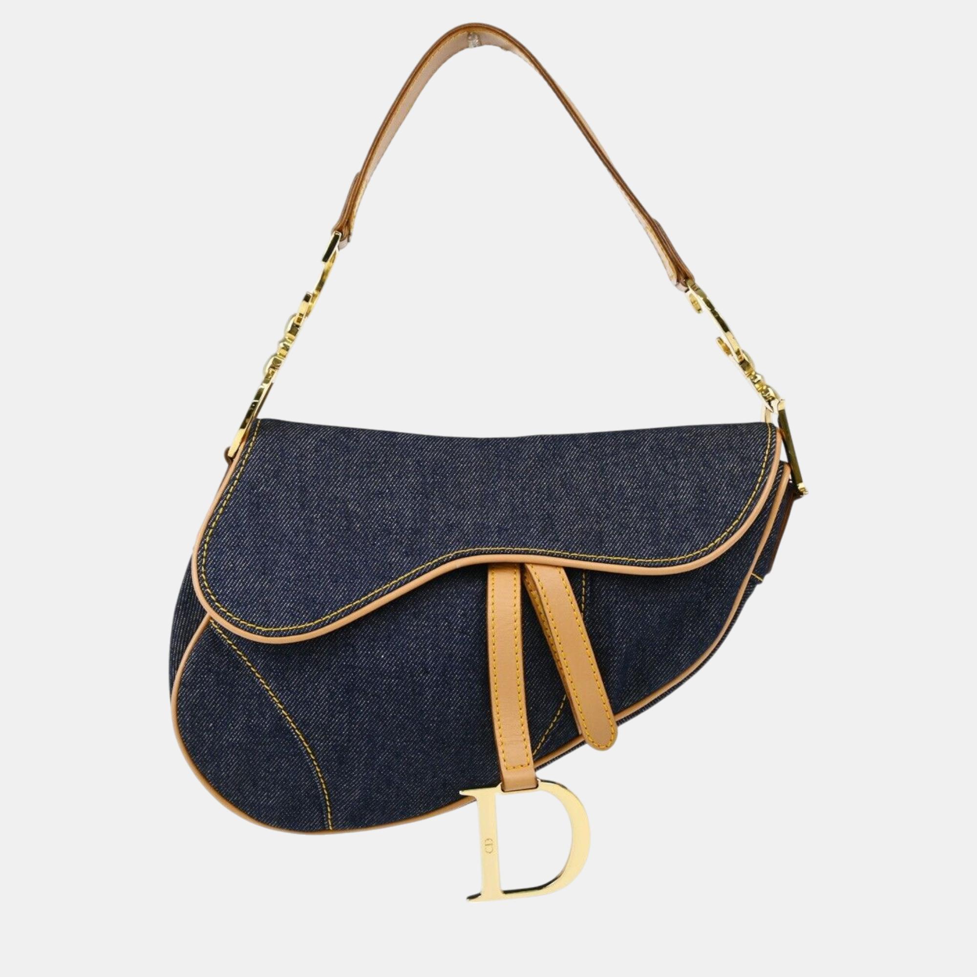 

Christian Dior Navy Denim Saddle Handbag, Navy blue