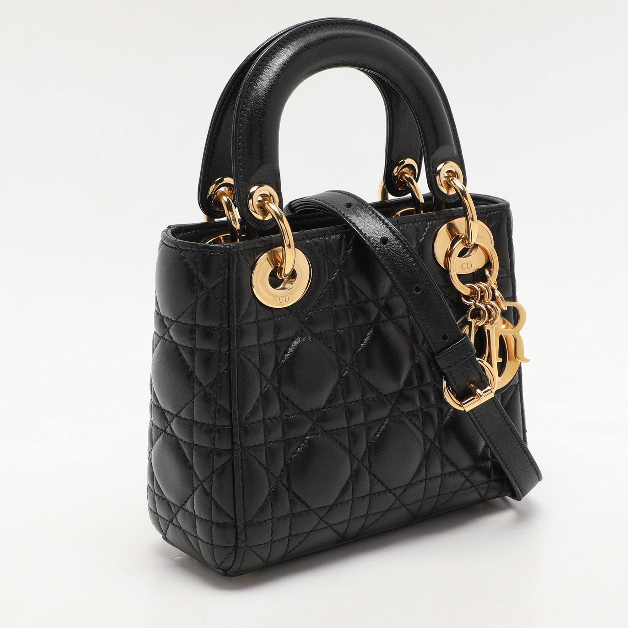 Dior Black Cannage Leather Mini Lady Dior Tote 