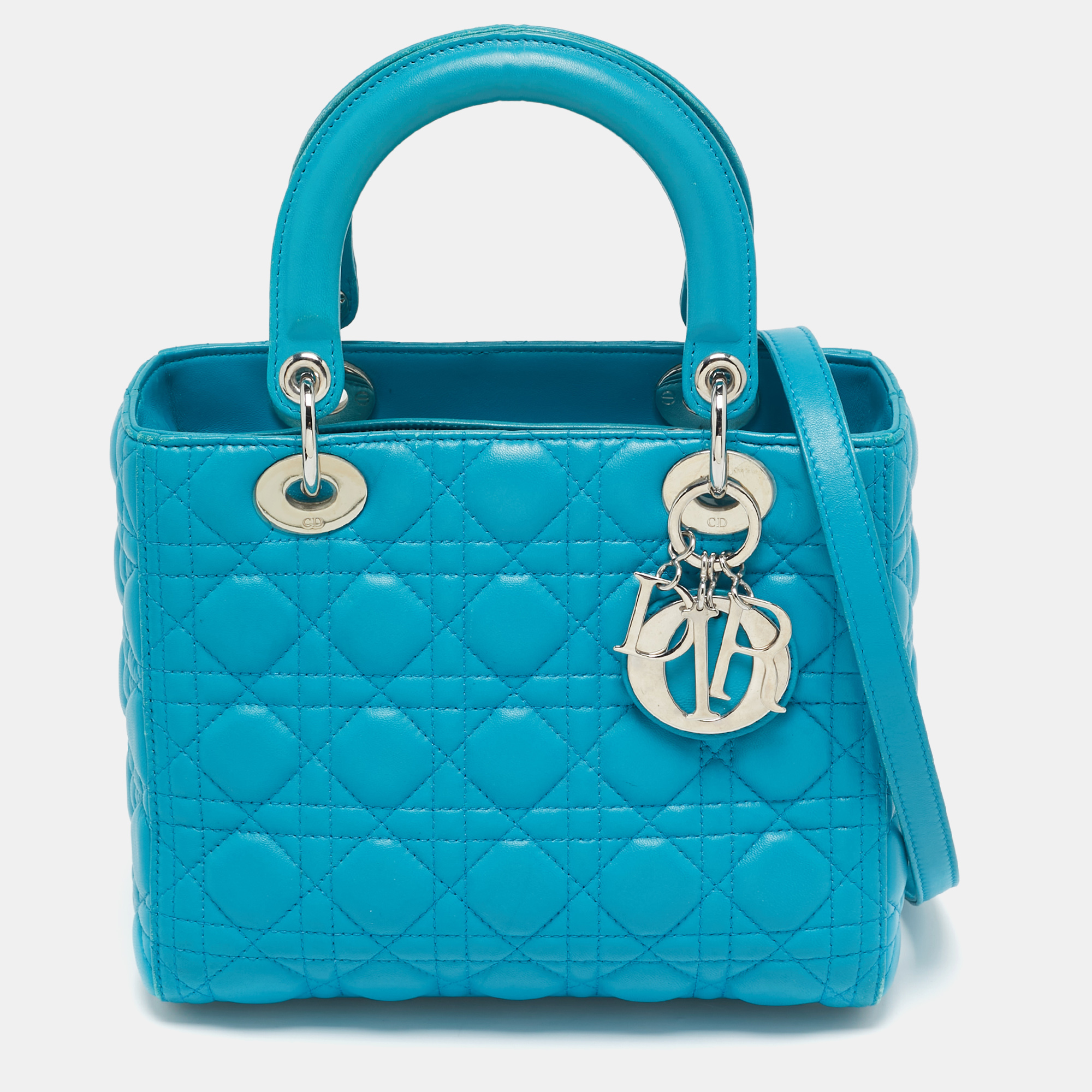 

Dior Turquoise Blue Cannage Leather  Lady Dior Tote