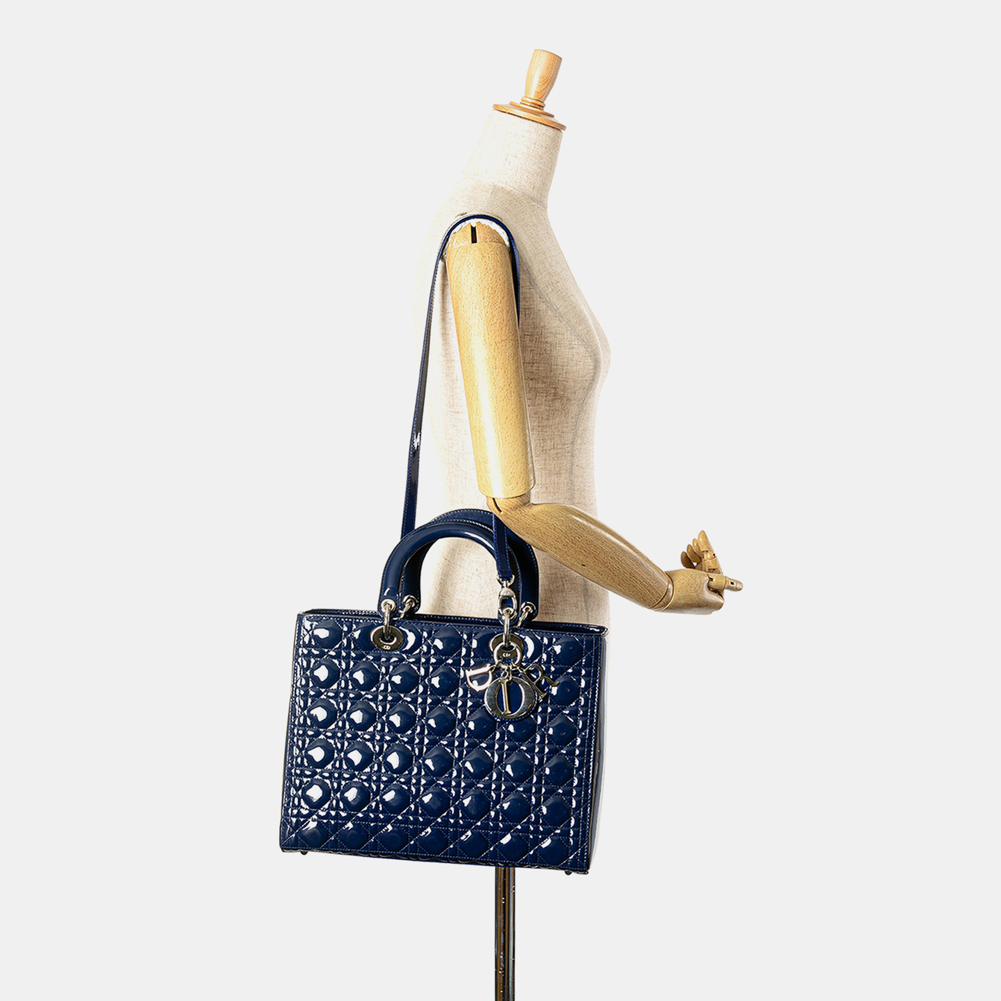 Dior Blue Large Patent Cannage Lady Dior 