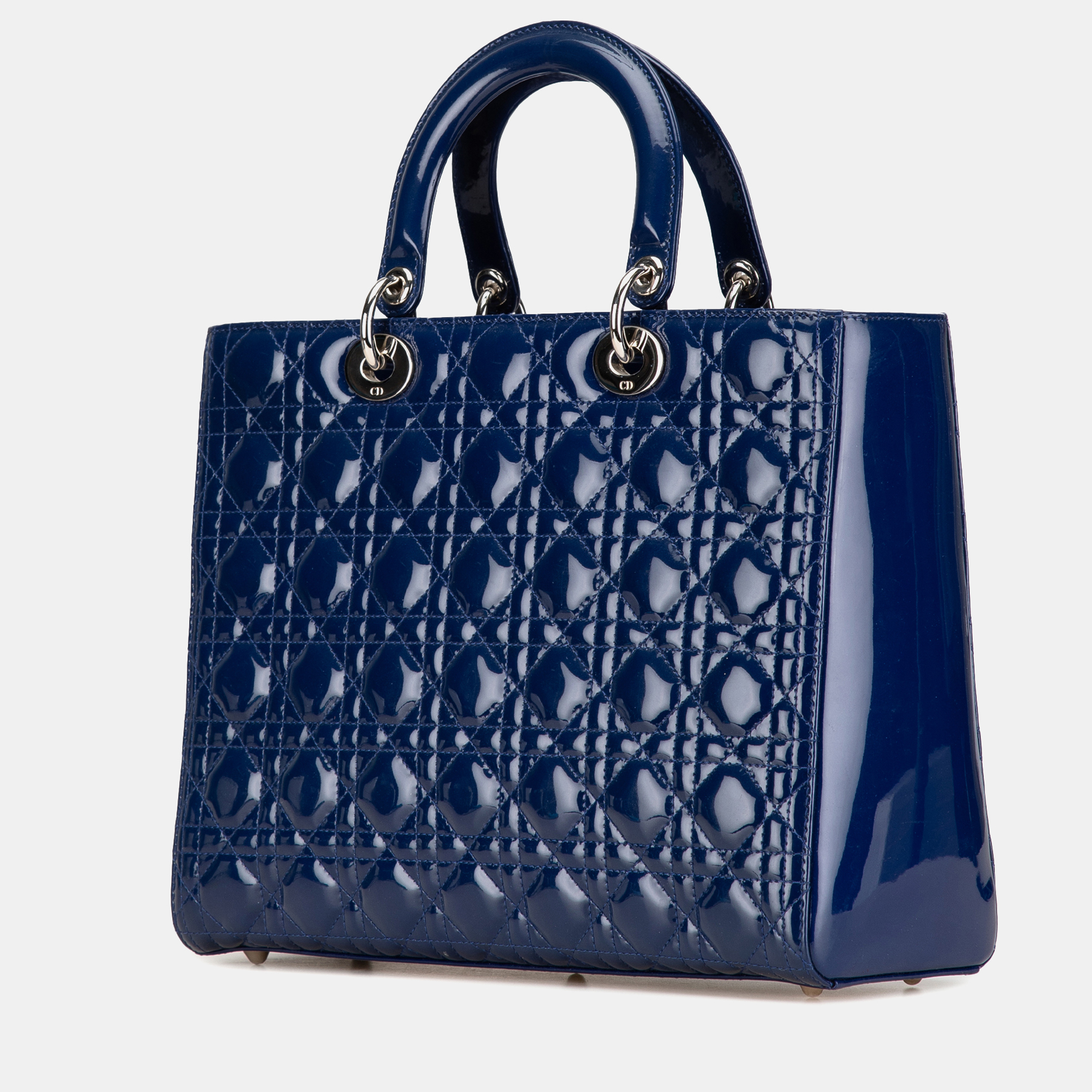 Dior Blue Large Patent Cannage Lady Dior 