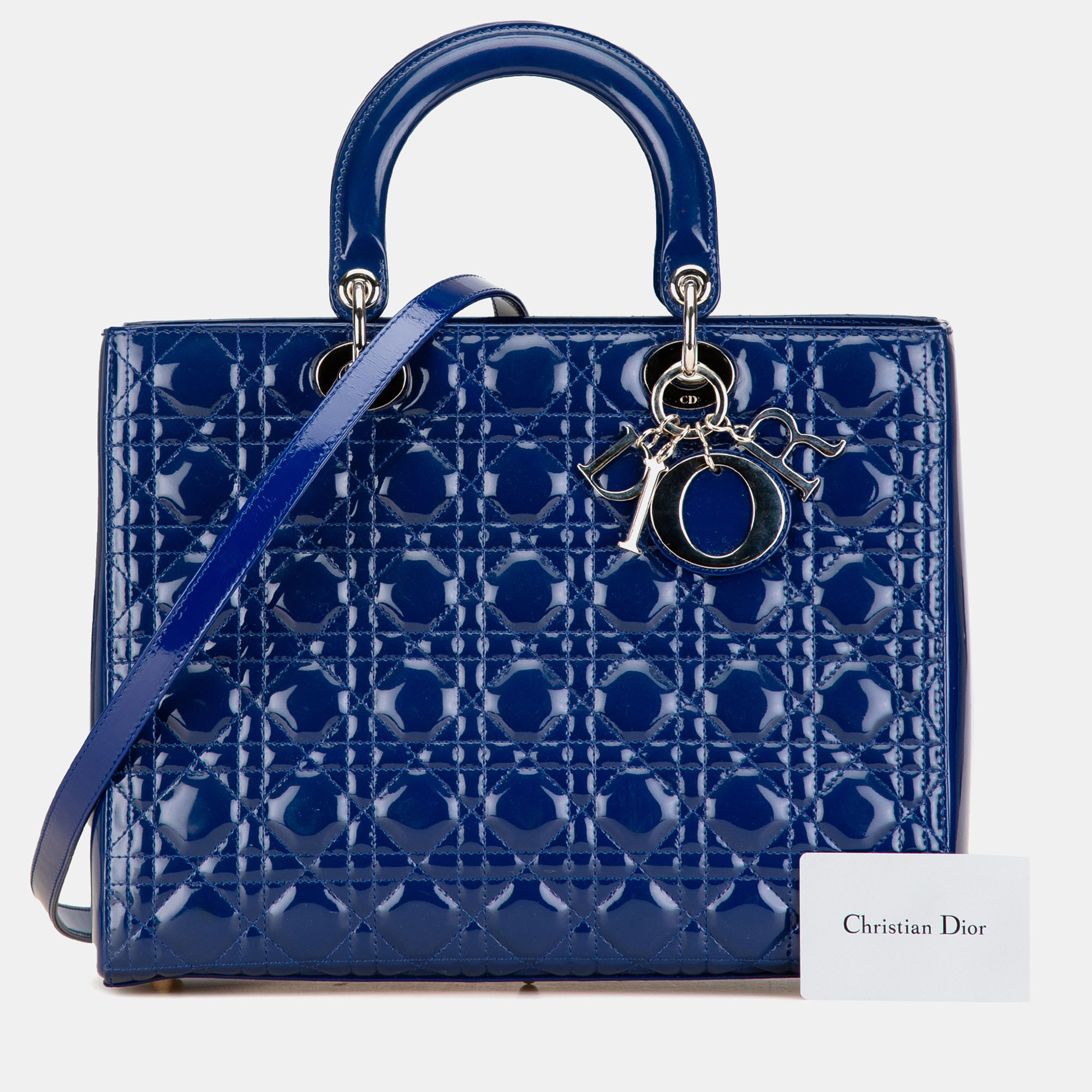 Dior Blue Large Patent Cannage Lady Dior 