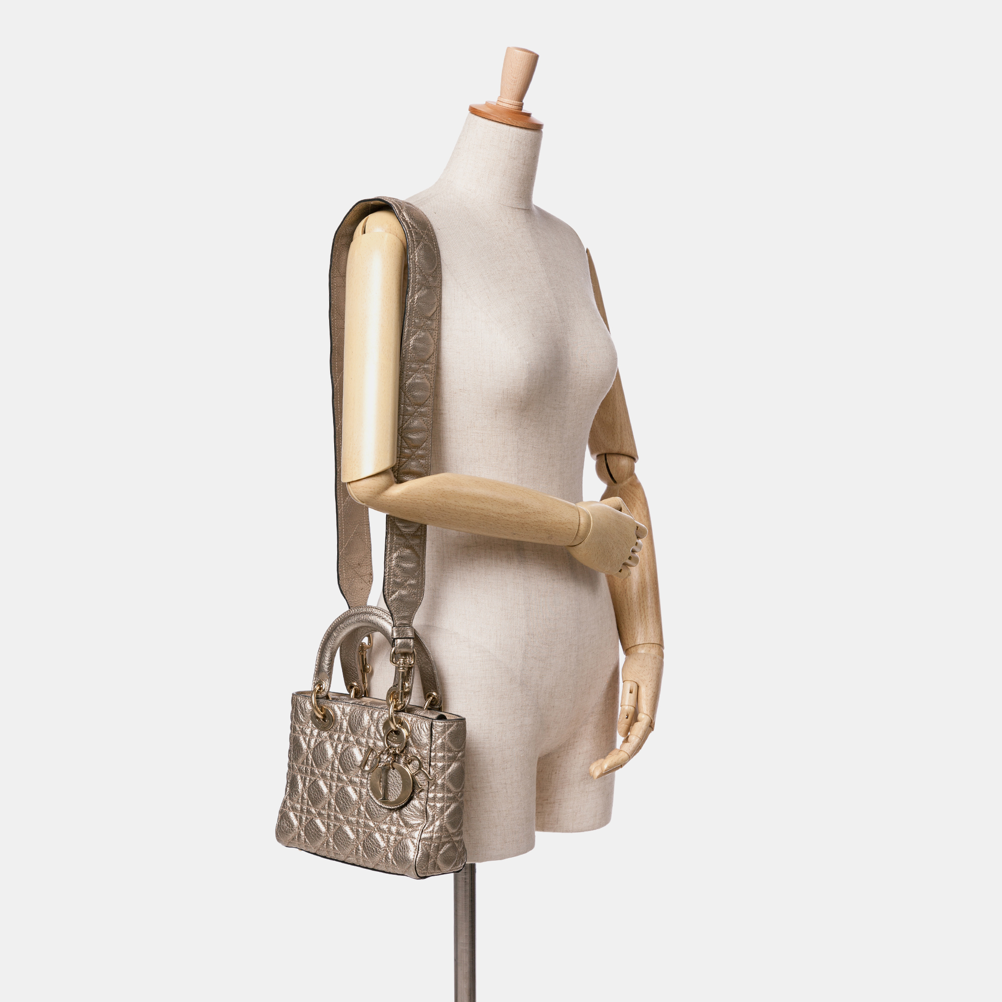 Dior Silver Small Metallic Grained Calfskin Cannage Supple Lady Dior 
