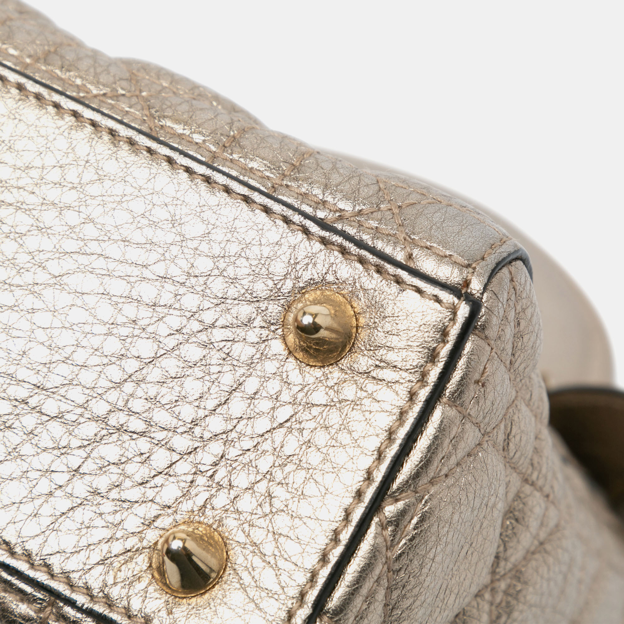 Dior Silver Small Metallic Grained Calfskin Cannage Supple Lady Dior 
