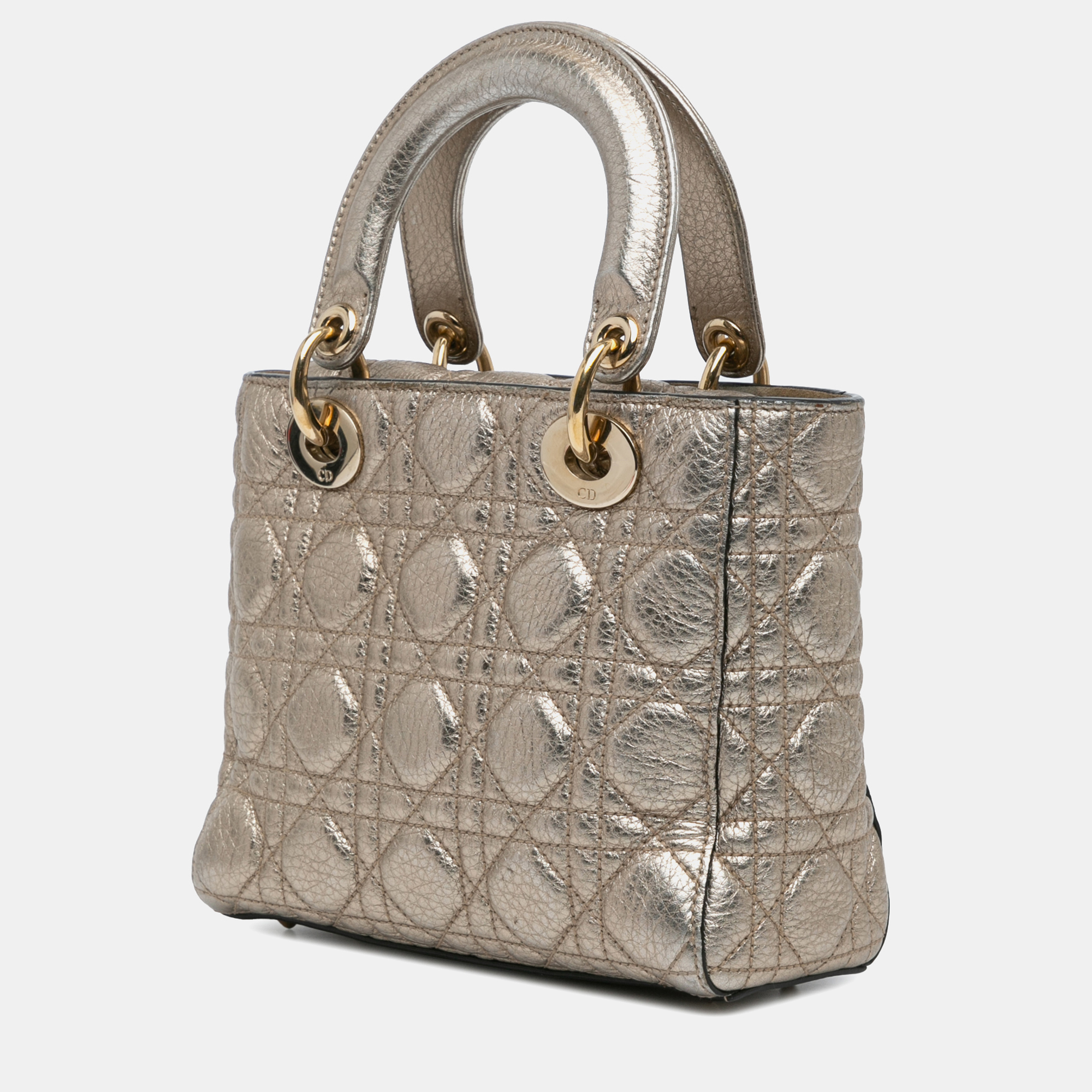 Dior Silver Small Metallic Grained Calfskin Cannage Supple Lady Dior 