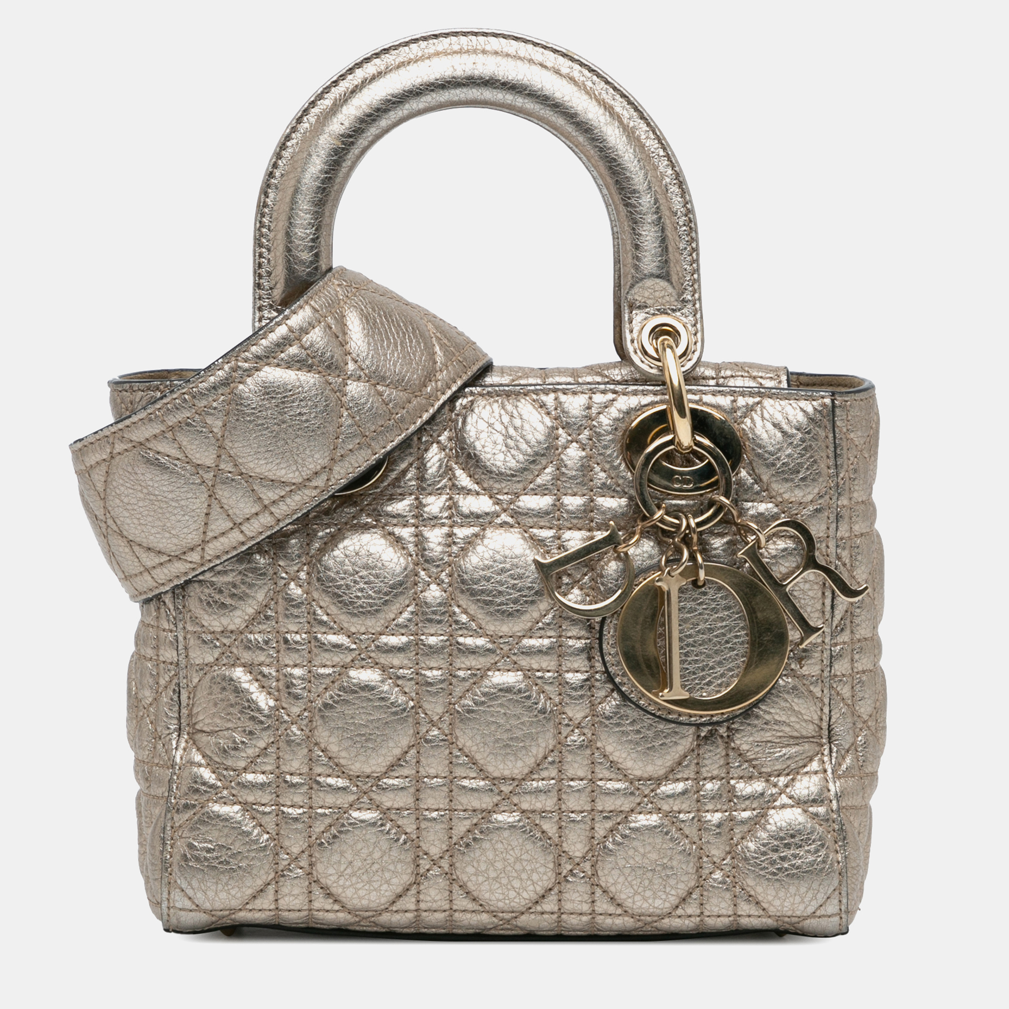 

Dior Silver Small Metallic Grained Calfskin Cannage Supple Lady Dior