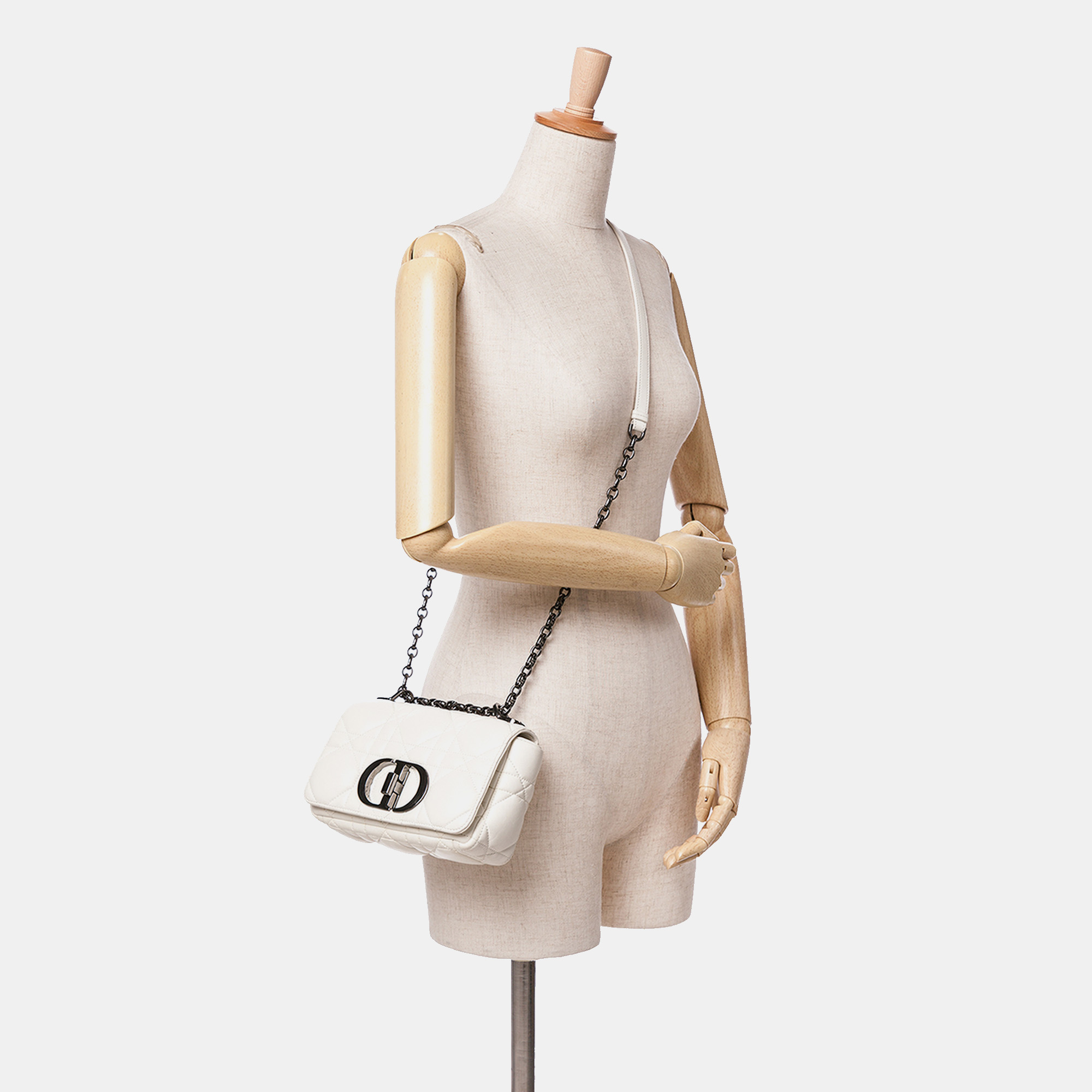 Dior White Small Lambskin Macrocannage Caro Bag 