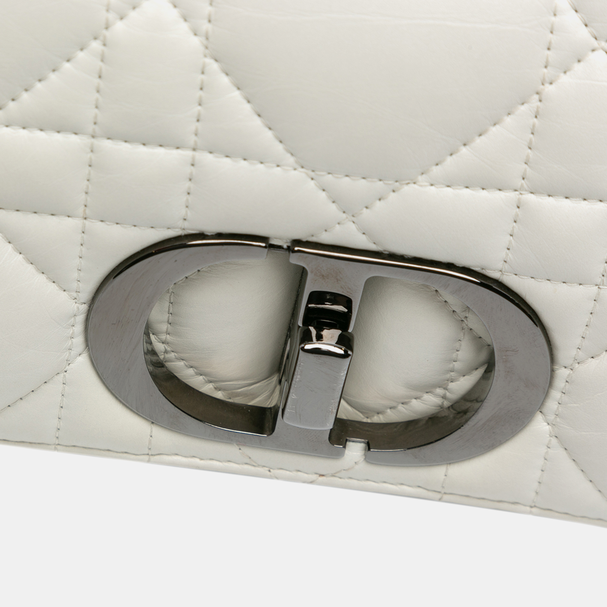 Dior White Small Lambskin Macrocannage Caro Bag 
