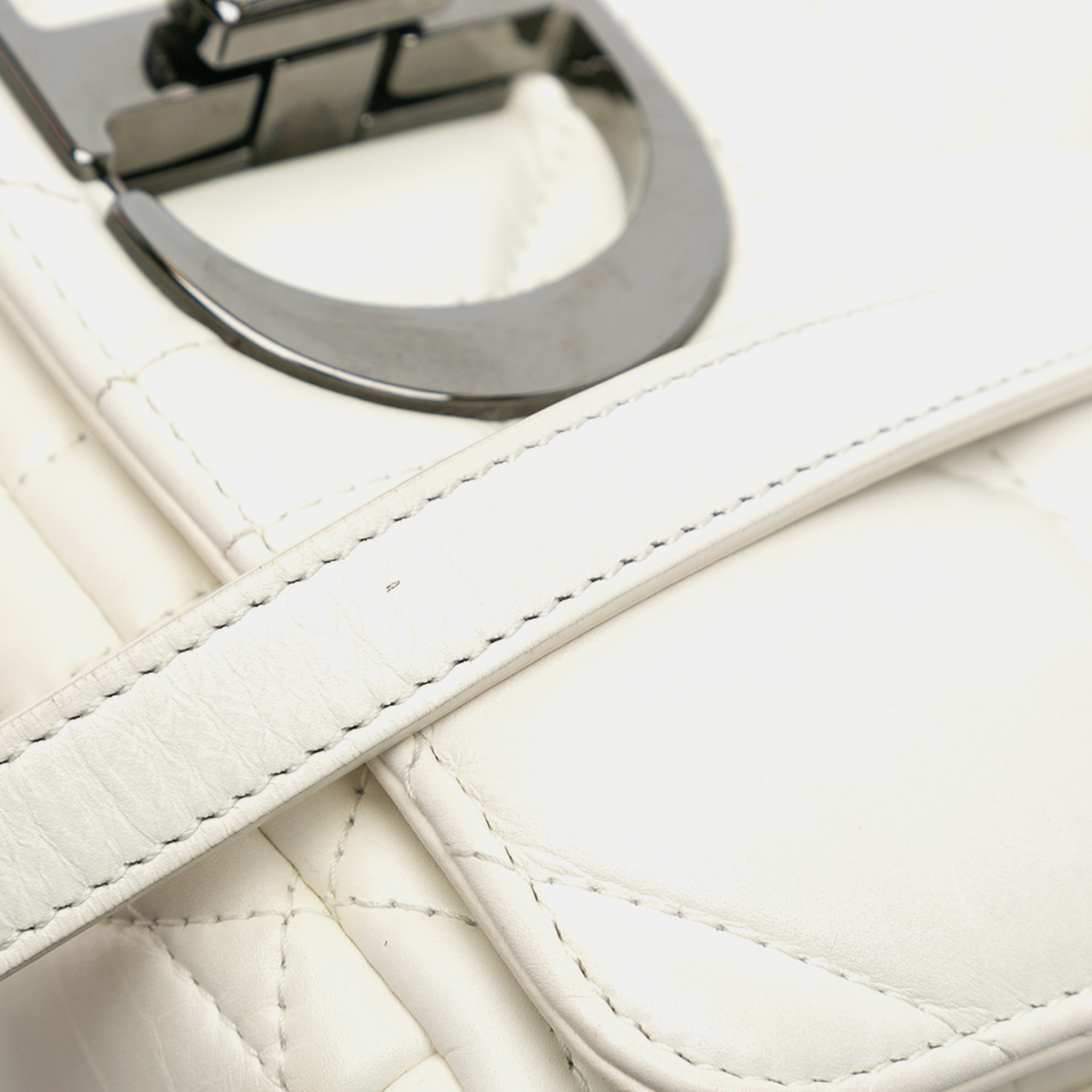 Dior White Small Lambskin Macrocannage Caro Bag 