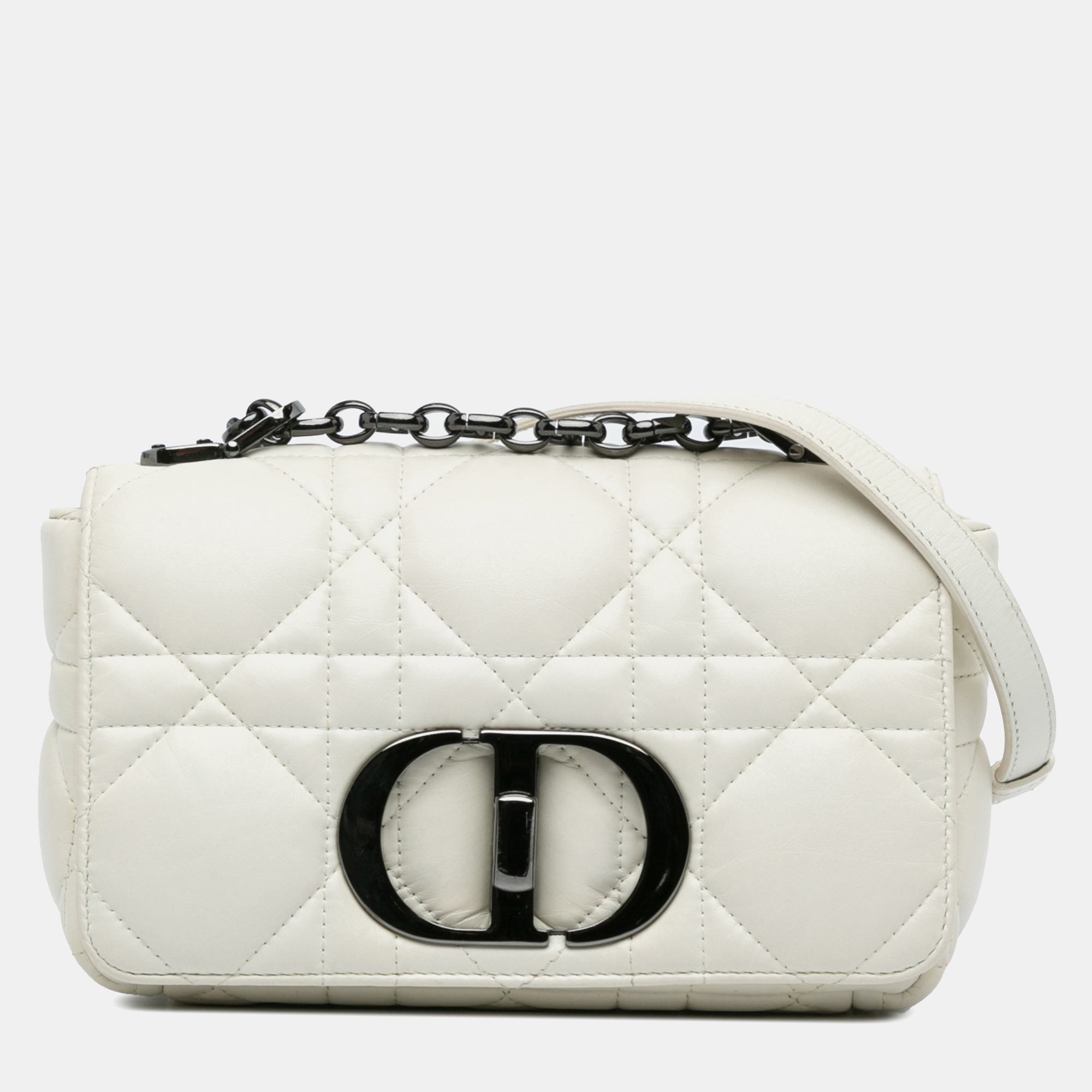 

Dior White Small Lambskin Macrocannage Caro Bag