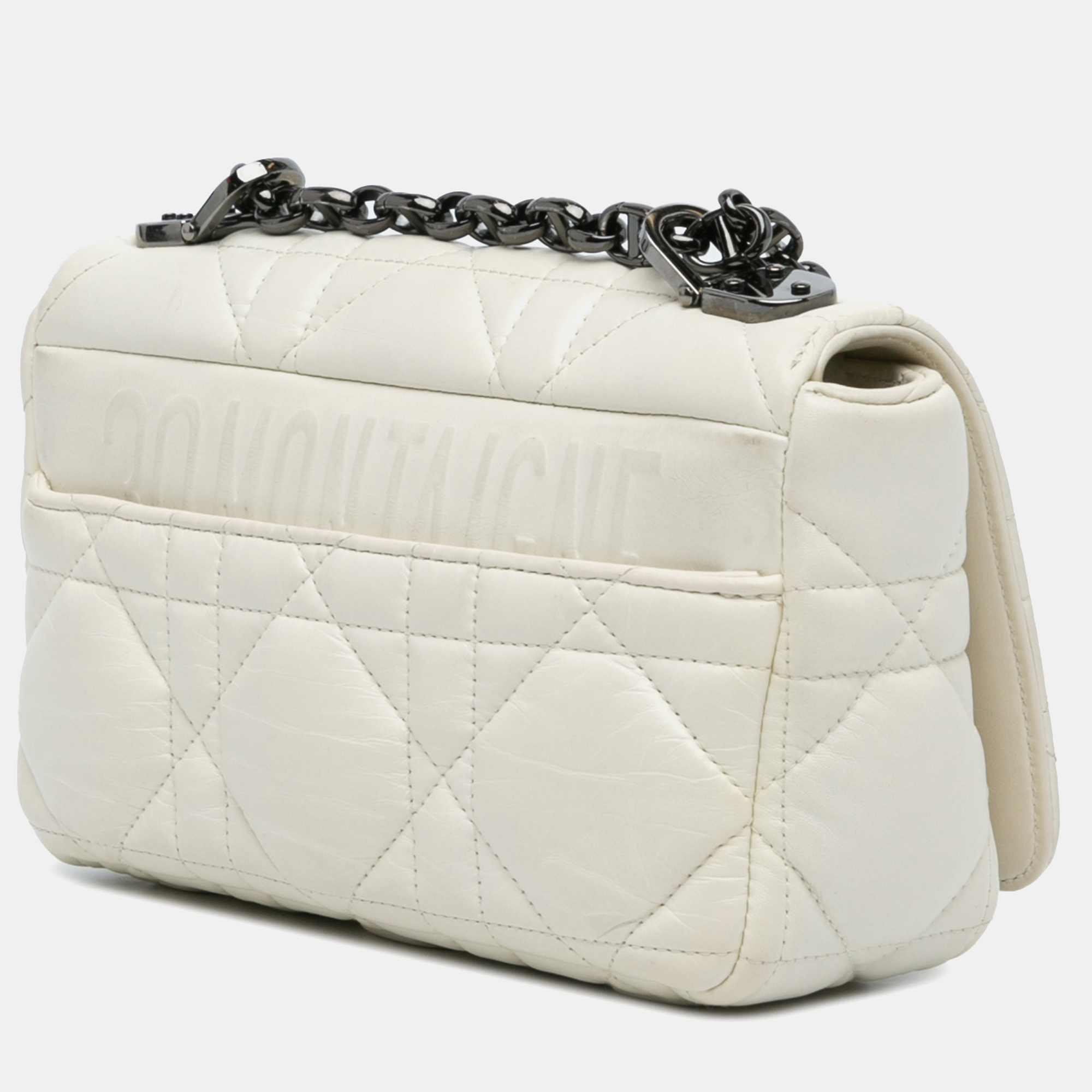 Dior White Small Lambskin Macrocannage Caro Bag 