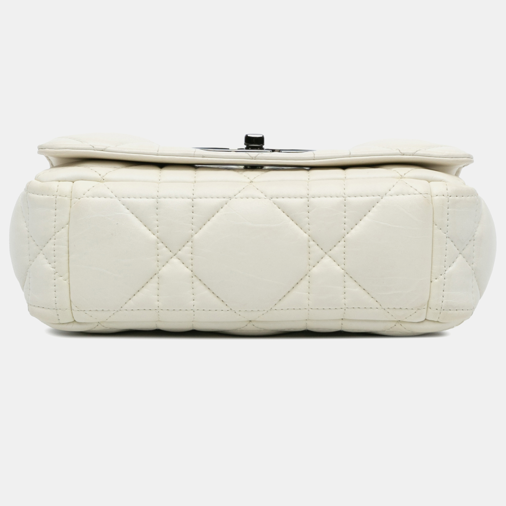 Dior White Small Lambskin Macrocannage Caro Bag 