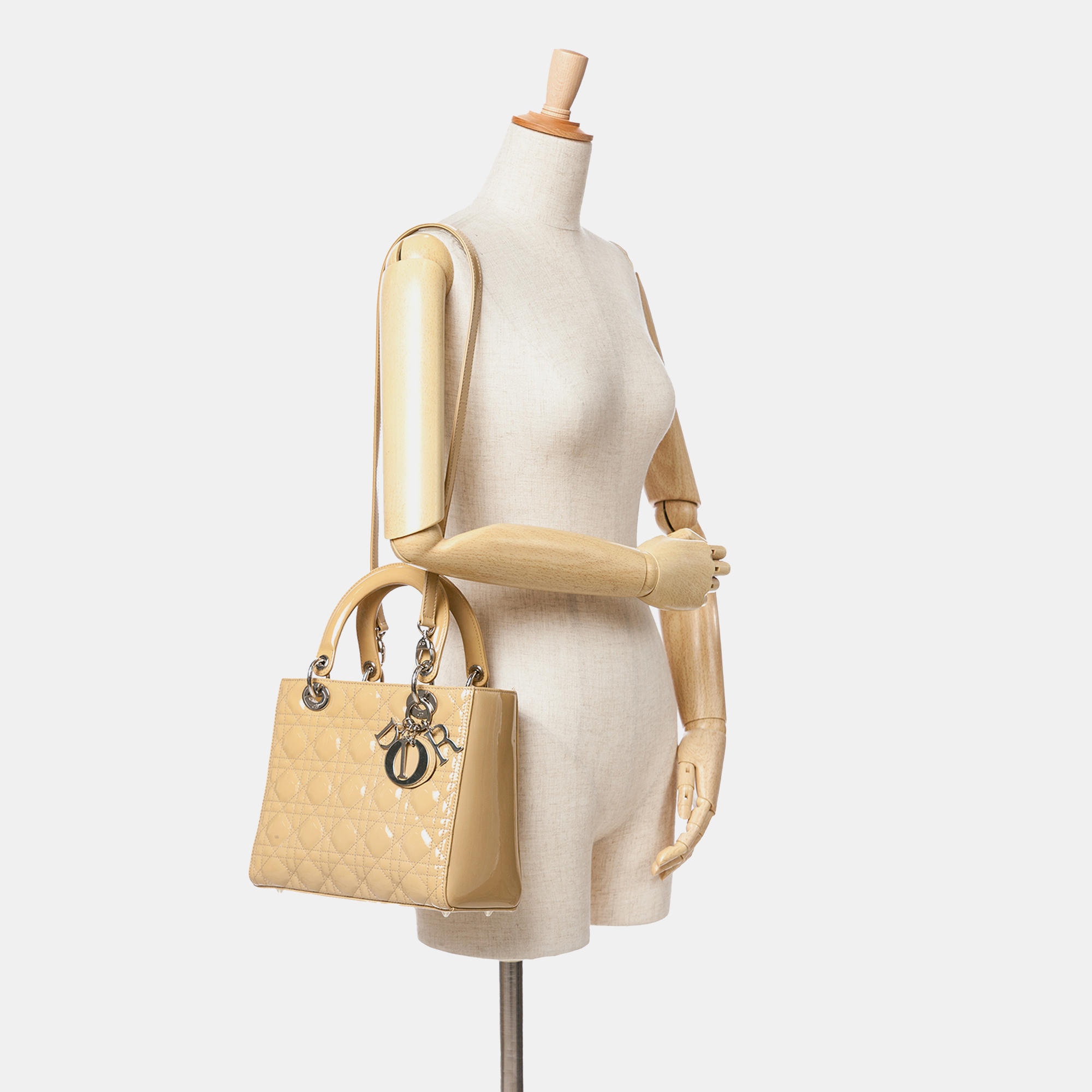 Dior Beige Medium Patent Cannage Lady Dior 