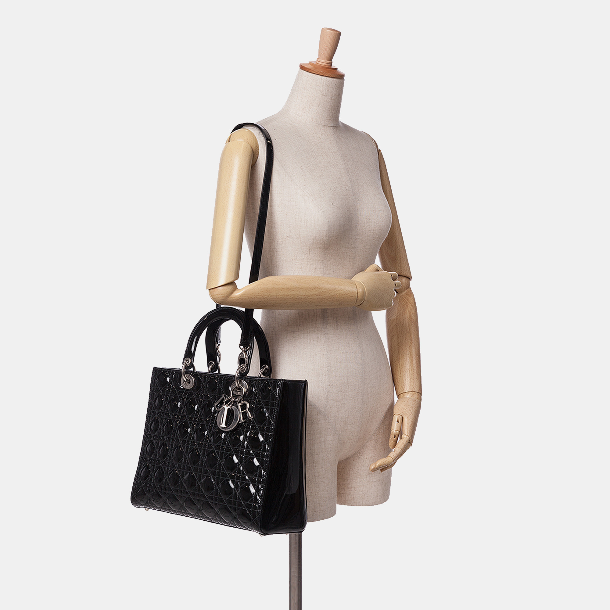 Dior Black Large Patent Cannage Lady Dior Bag 