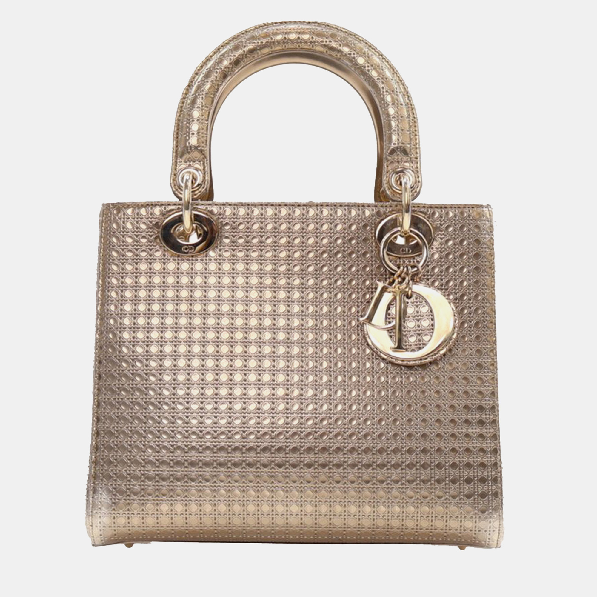 

Dior Gold Medium Metallic Patent Microcannage Lady Dior Bag