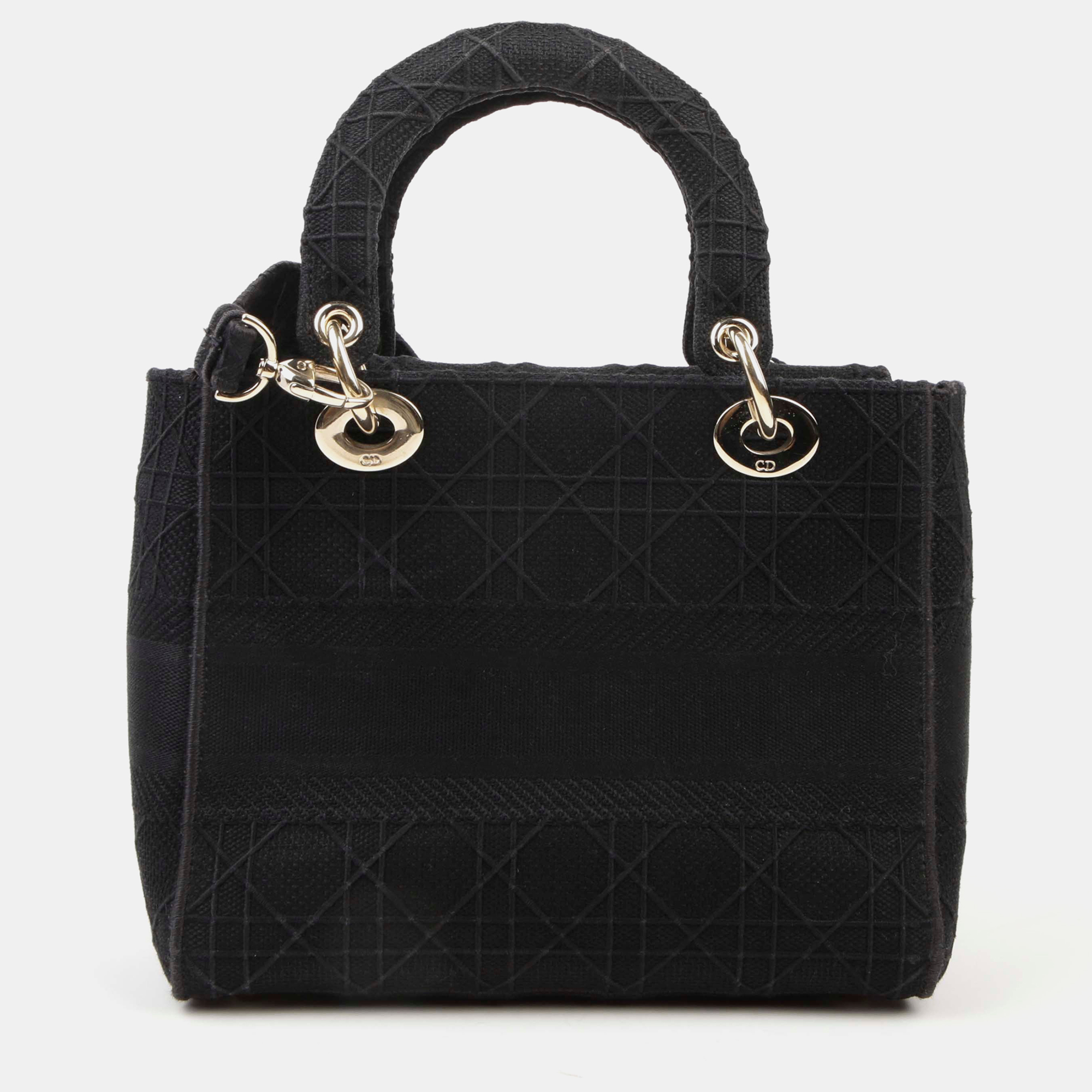 Dior Medium Black Cannage Embroidery Lady D-LITE Tote And Shoulder Bag 