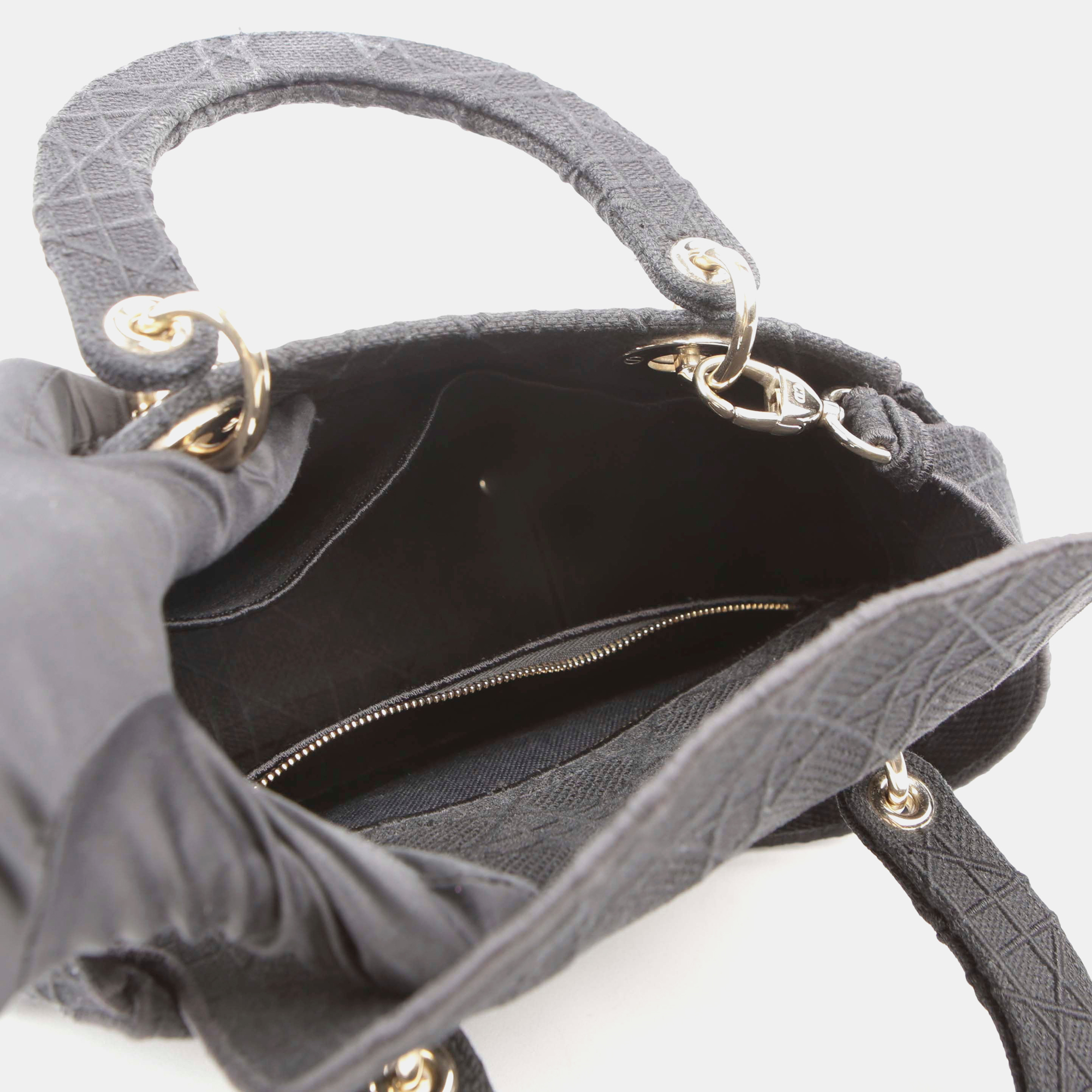 Dior Medium Black Cannage Embroidery Lady D-LITE Tote And Shoulder Bag 