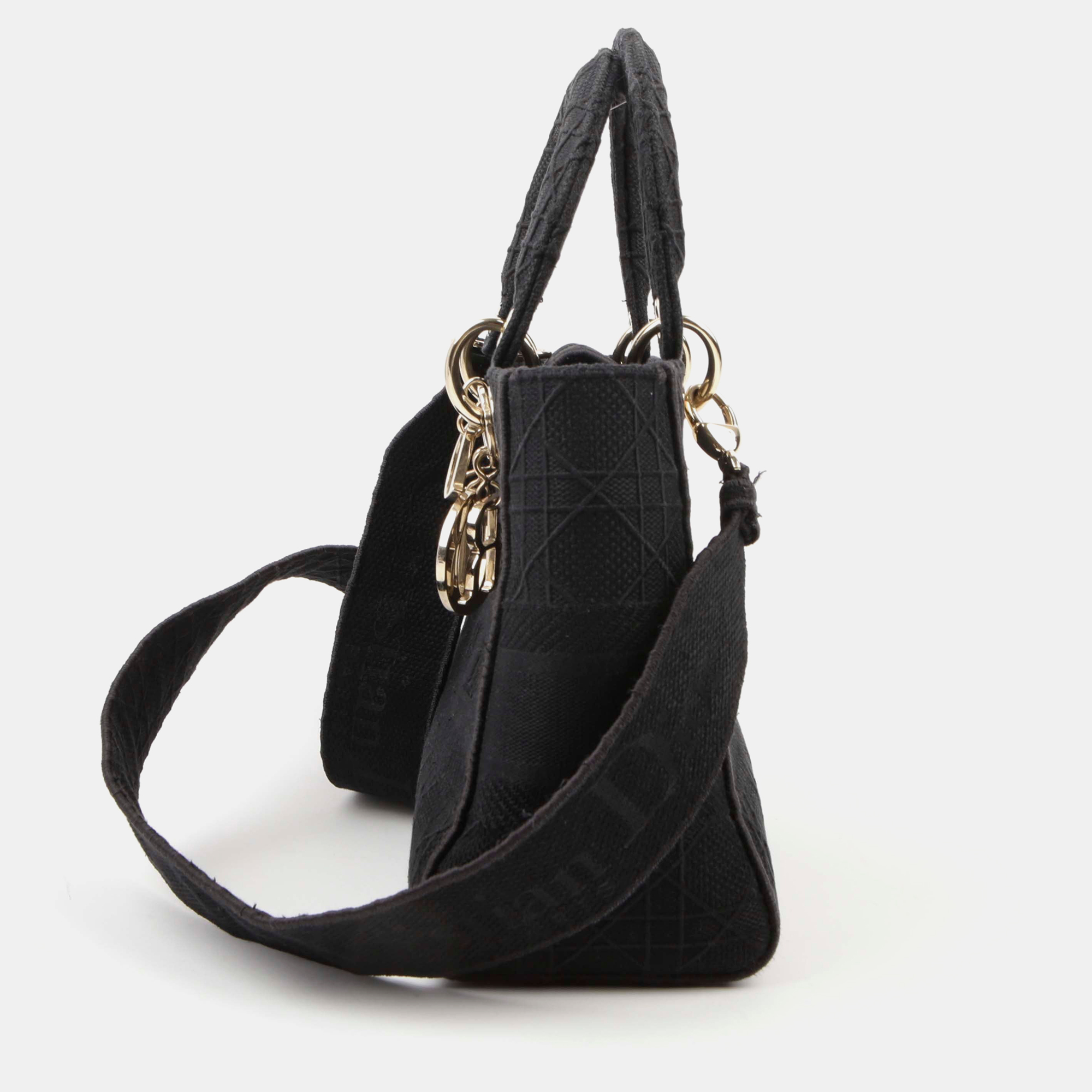 Dior Medium Black Cannage Embroidery Lady D-LITE Tote And Shoulder Bag 