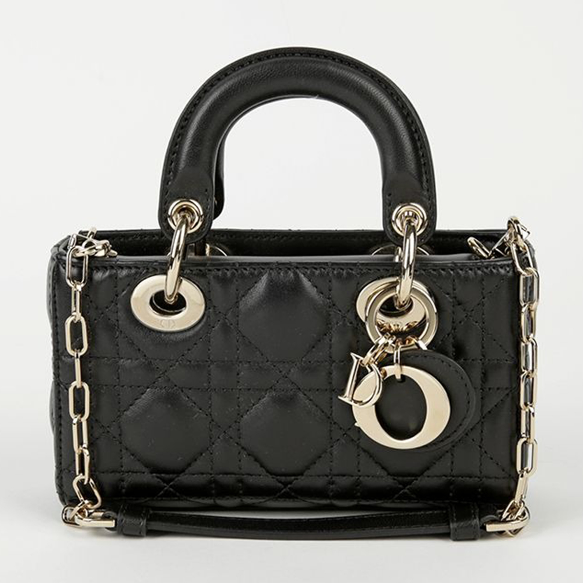 

Dior Micro Black Lambskin Lady D-Joy Tote and Shoulder Bag