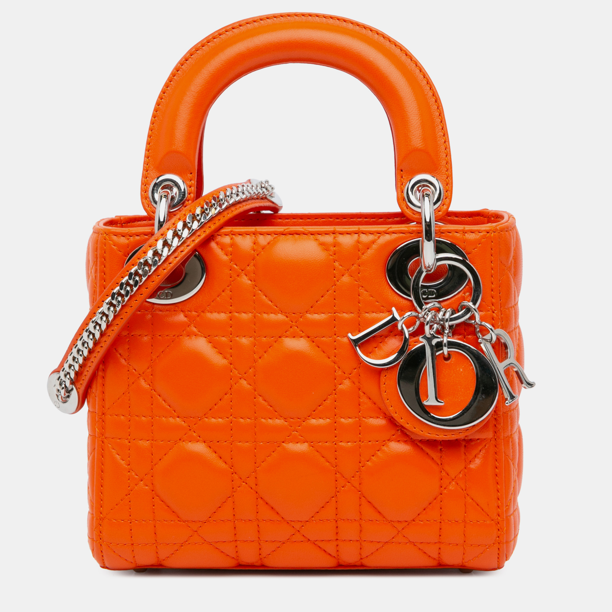 

Dior Orange Mini Lambskin Cannage Lady Dior