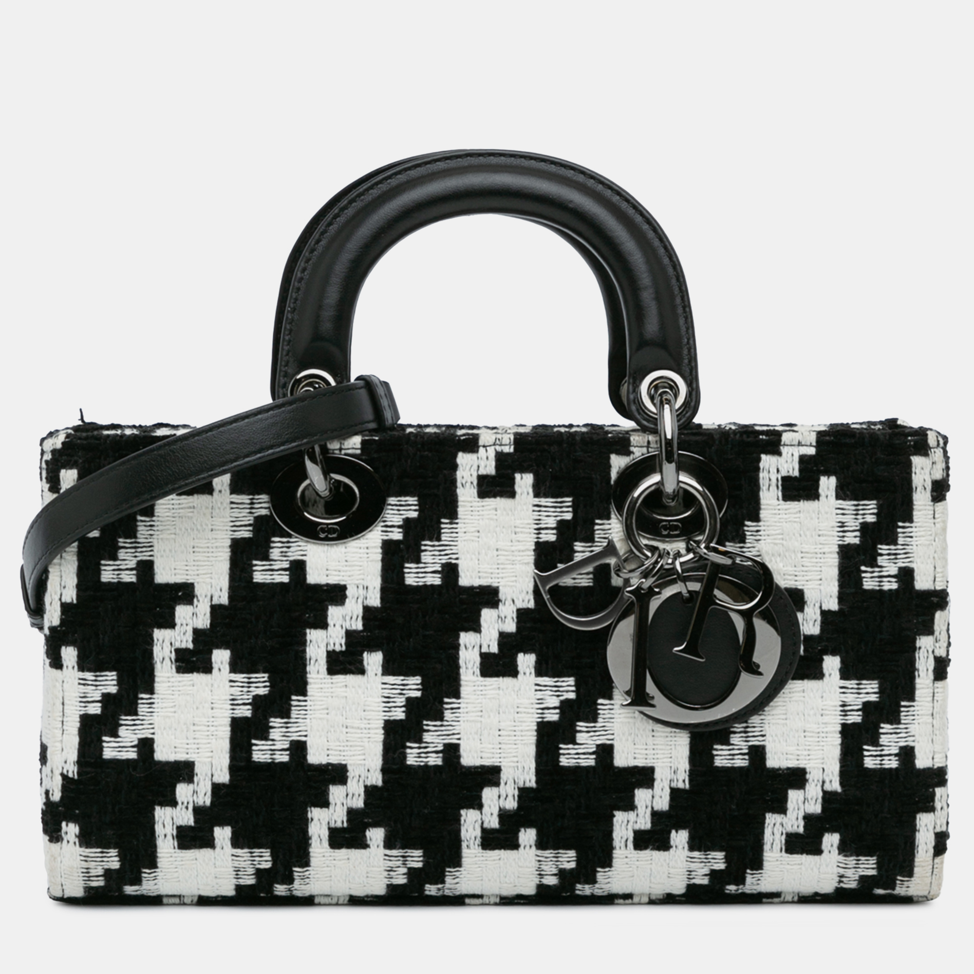 

Dior Black White Canvas Macro Houndstooth Medium Lady D Joy Bag