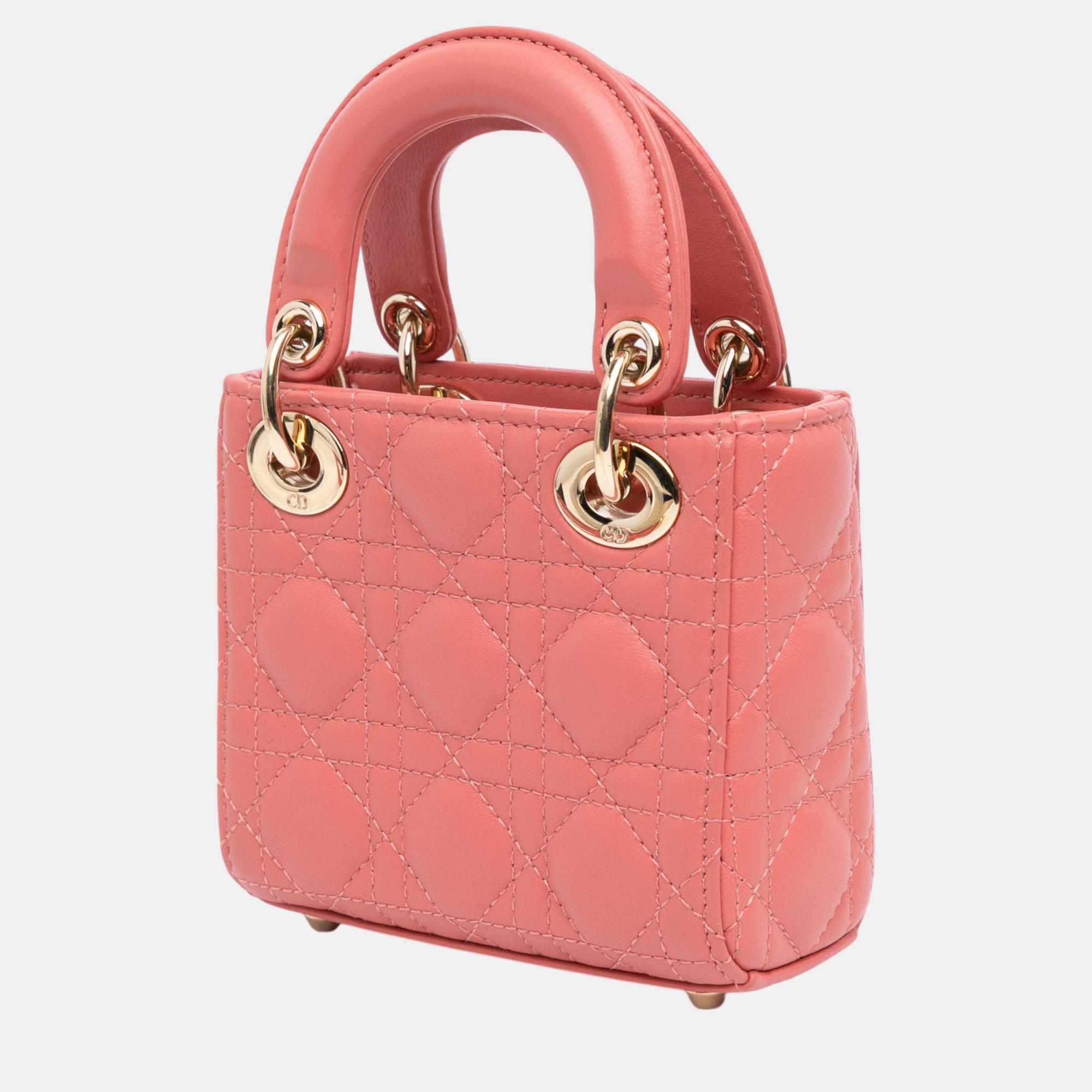Dior Pink Micro Lambskin Cannage Lady Dior 