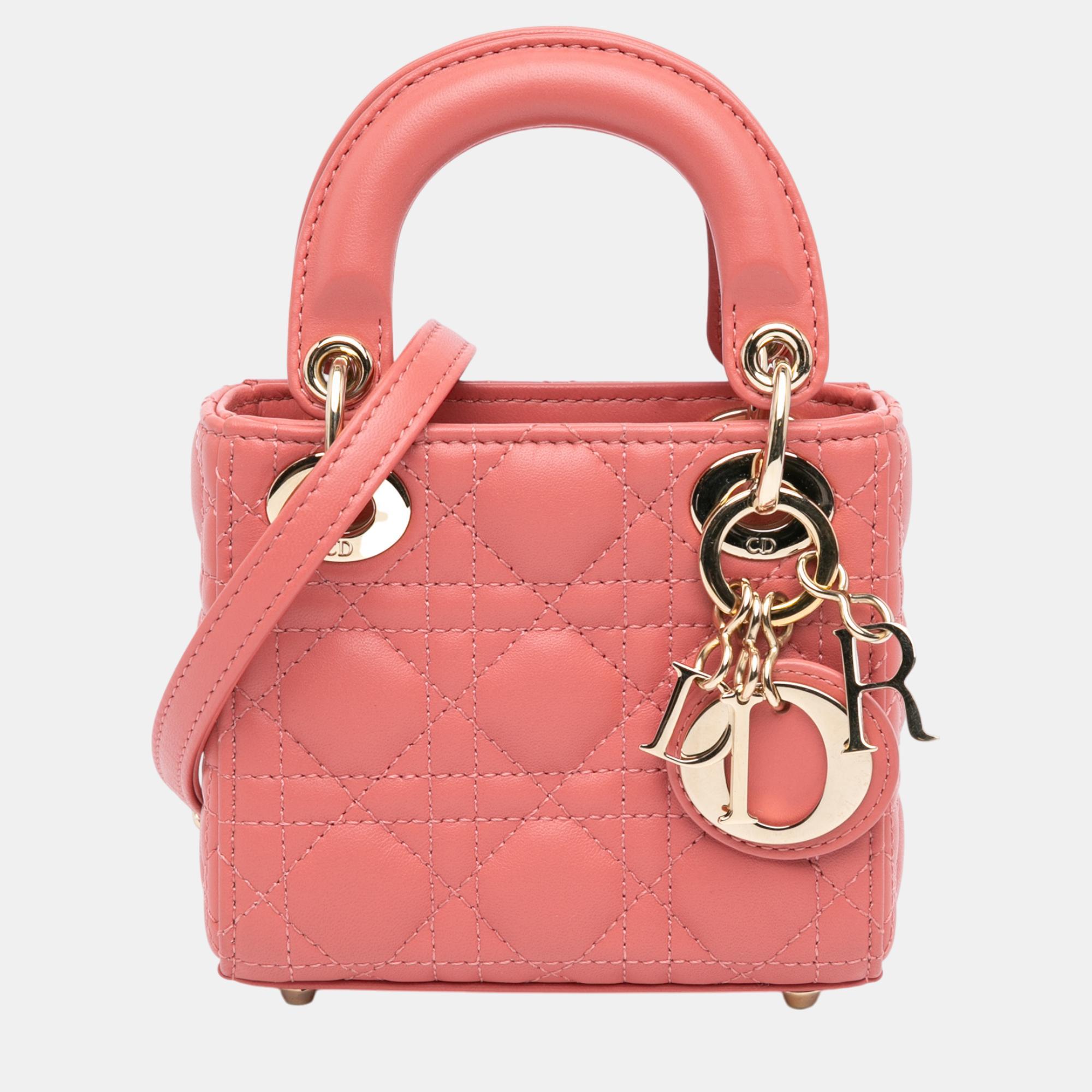 

Dior Pink Micro Lambskin Cannage Lady Dior