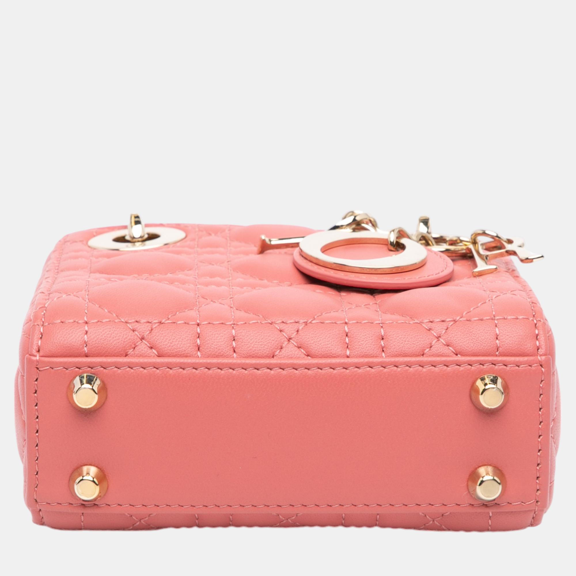 Dior Pink Micro Lambskin Cannage Lady Dior 