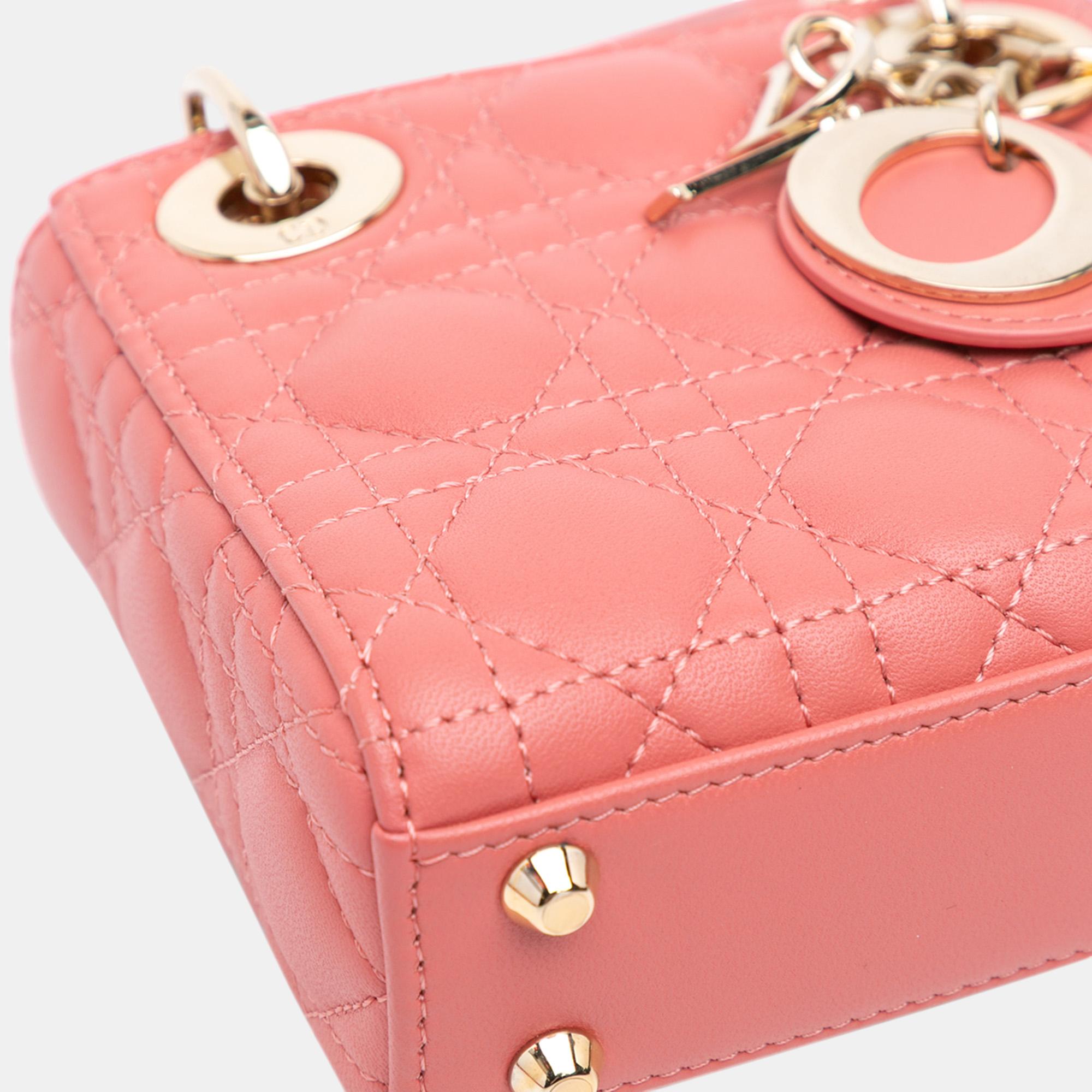 Dior Pink Micro Lambskin Cannage Lady Dior 