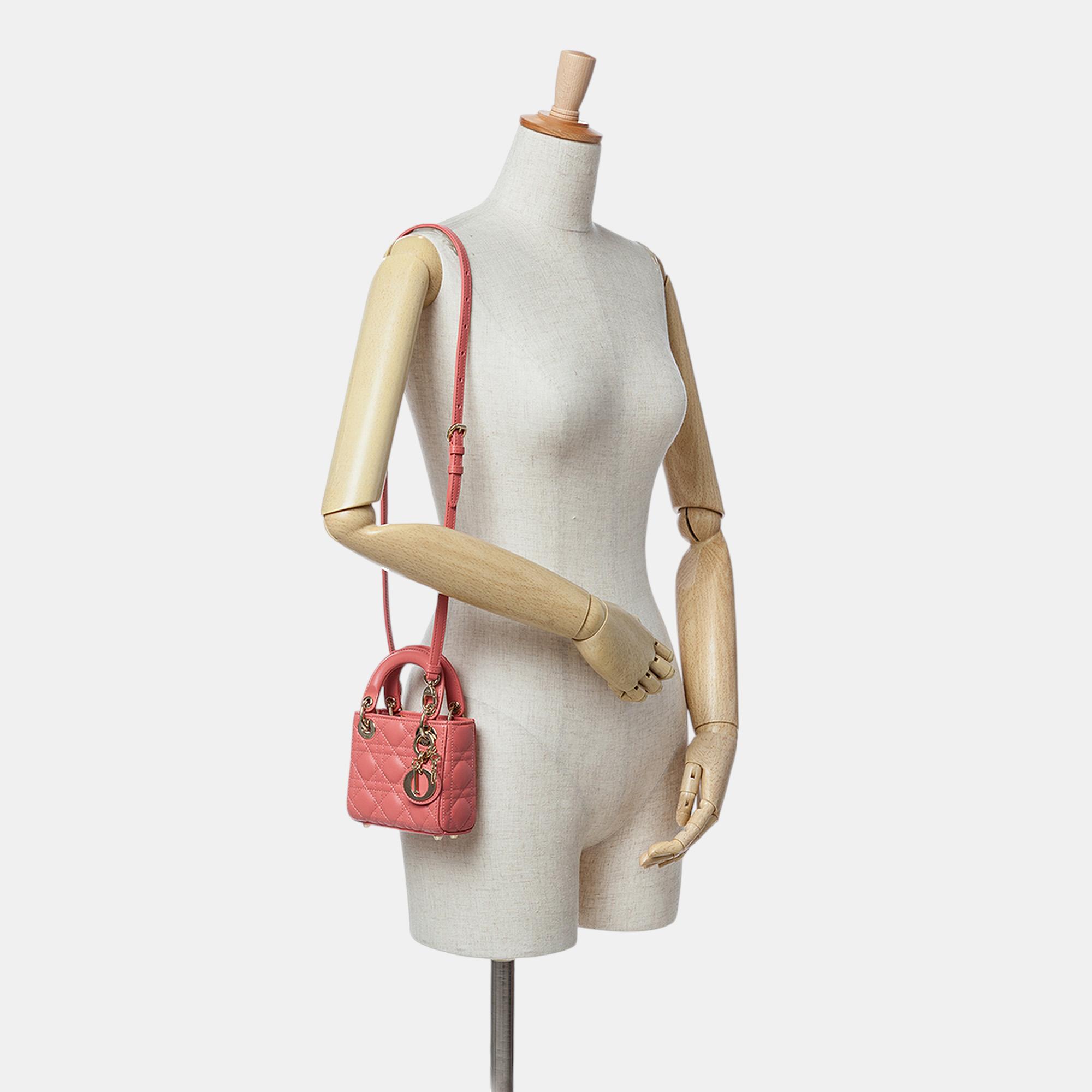 Dior Pink Micro Lambskin Cannage Lady Dior 