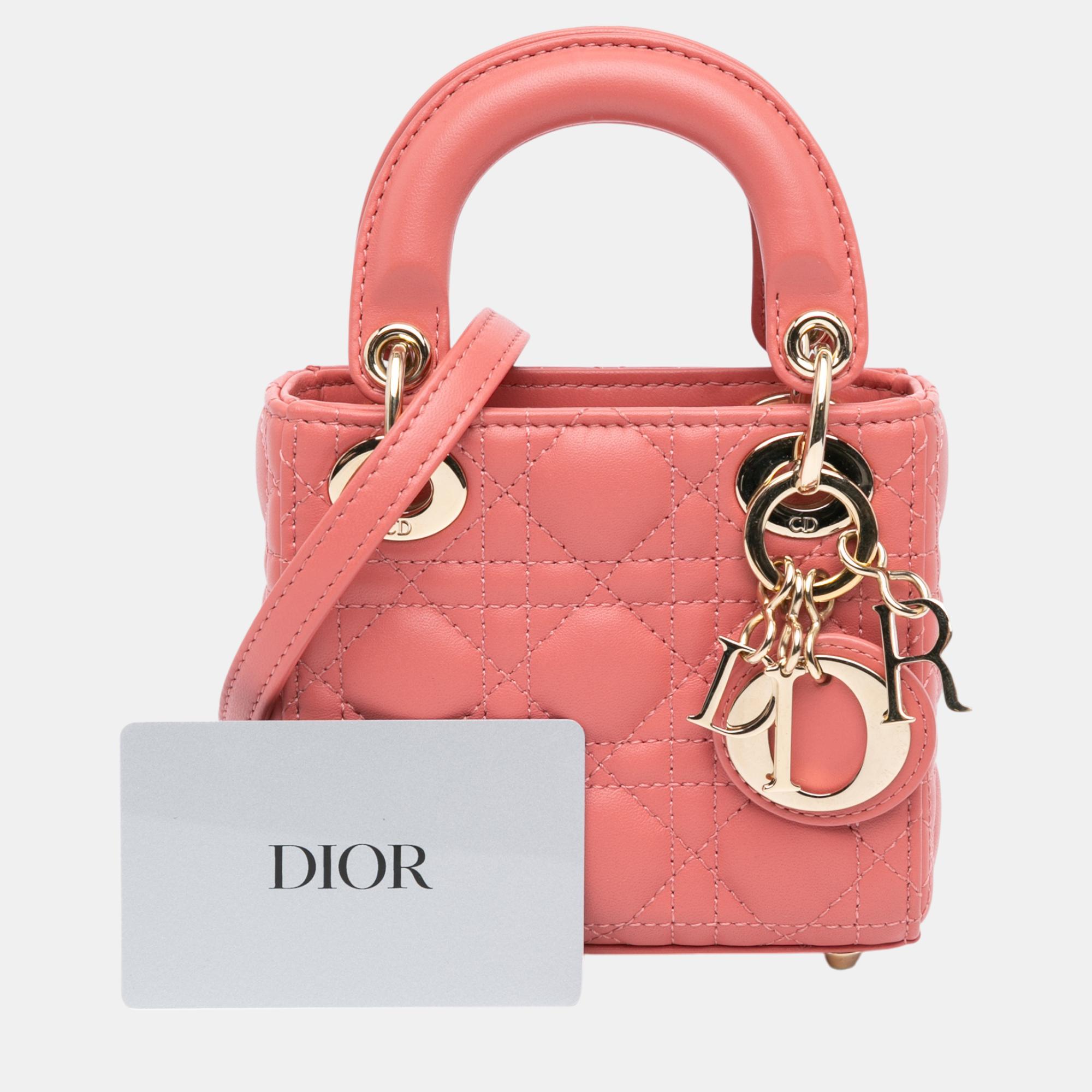 Dior Pink Micro Lambskin Cannage Lady Dior 