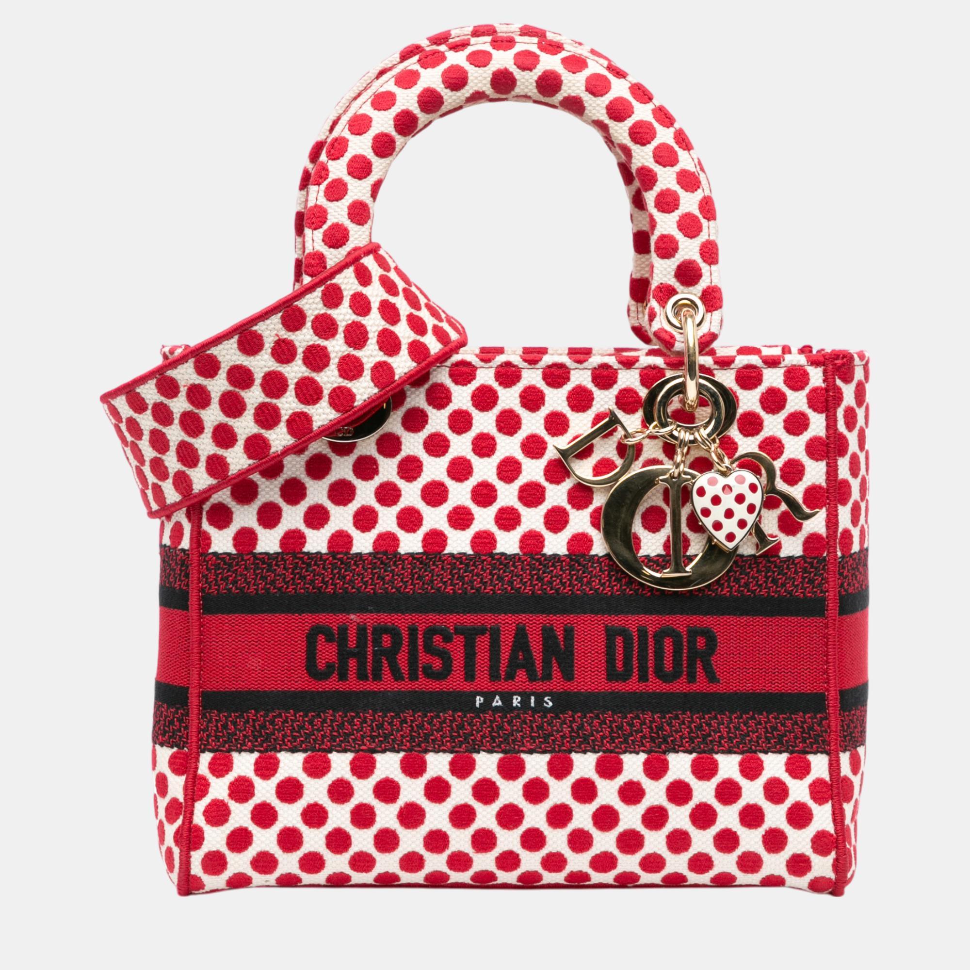 

Dior Red White Medium Canvas DiorAmour Dots Lady D Lite