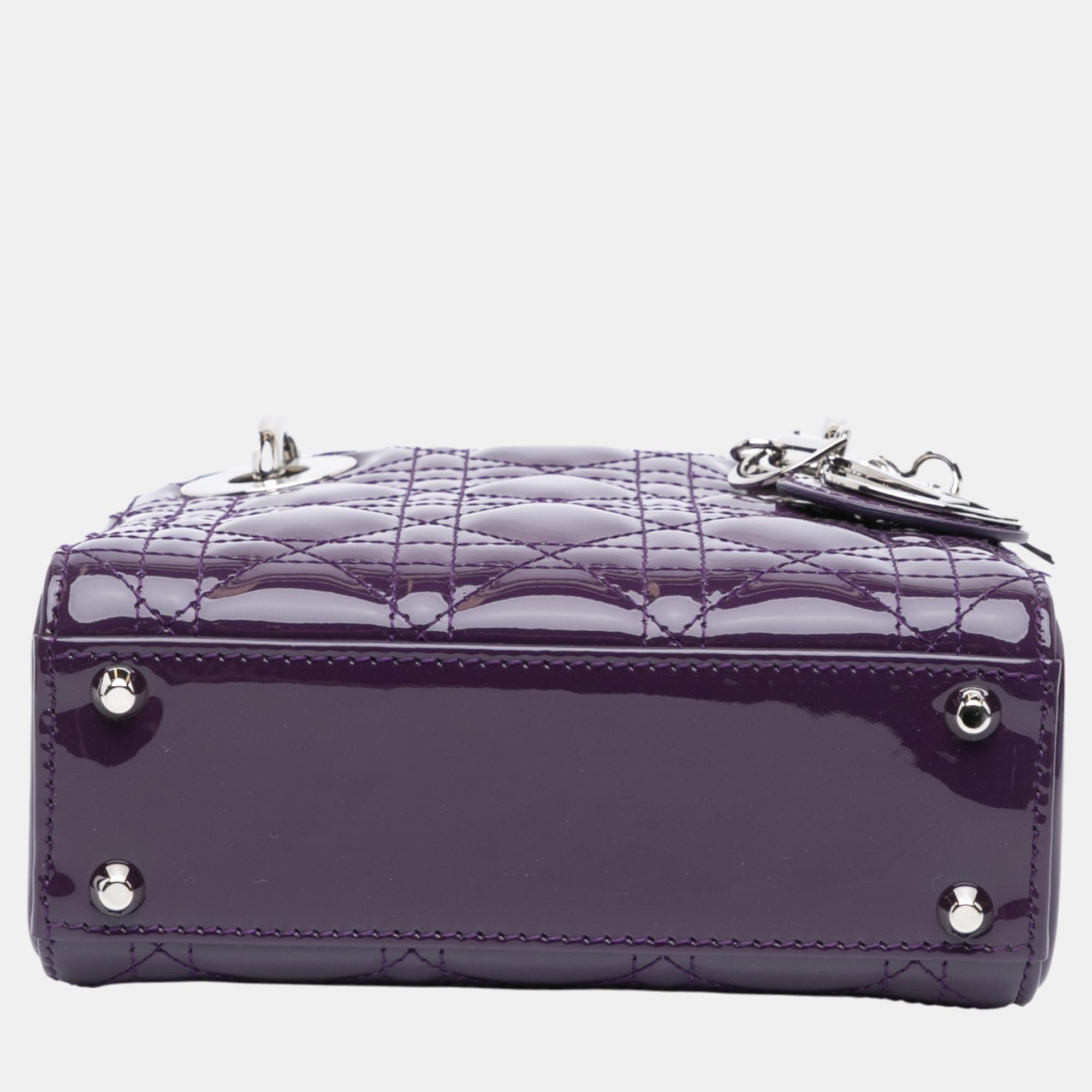 Dior Purple Mini Patent Cannage Lady Dior 