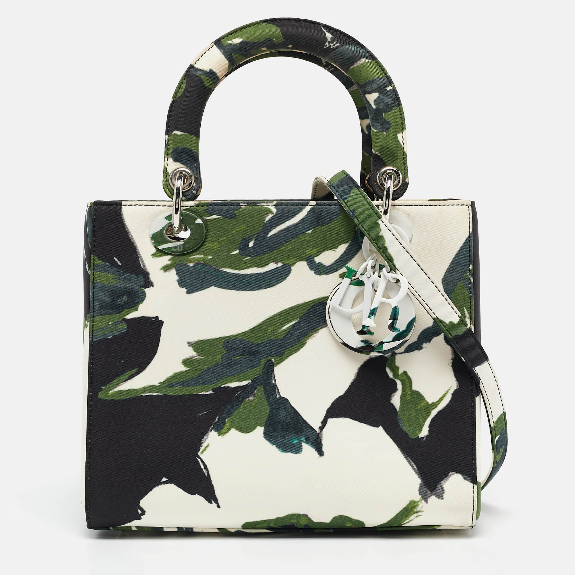 

Dior Green Floral Graffiti Fabric  Lady Dior Tote