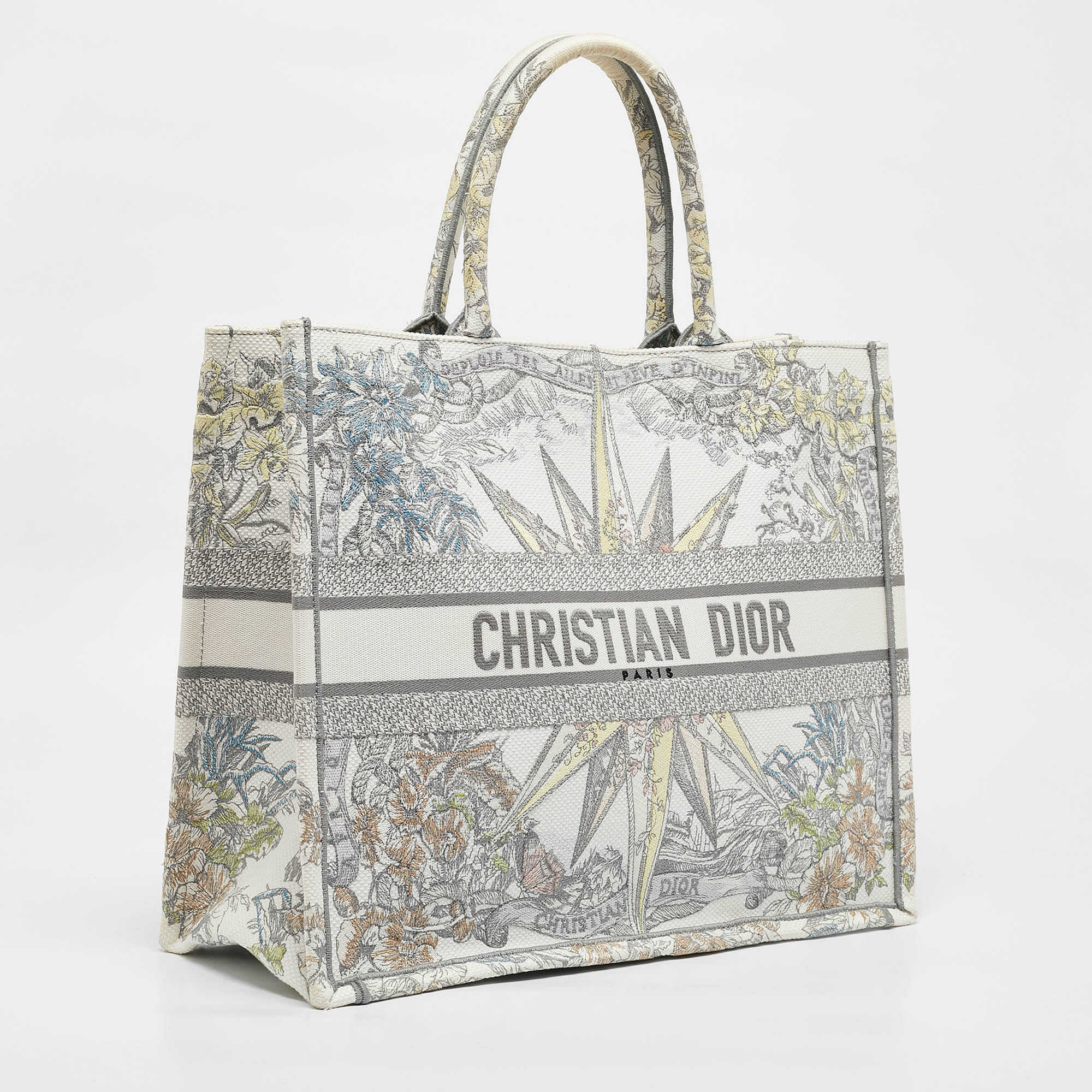 Dior Grey/Multicolor Embroidered Canvas Lucky Star Large Book Tote 